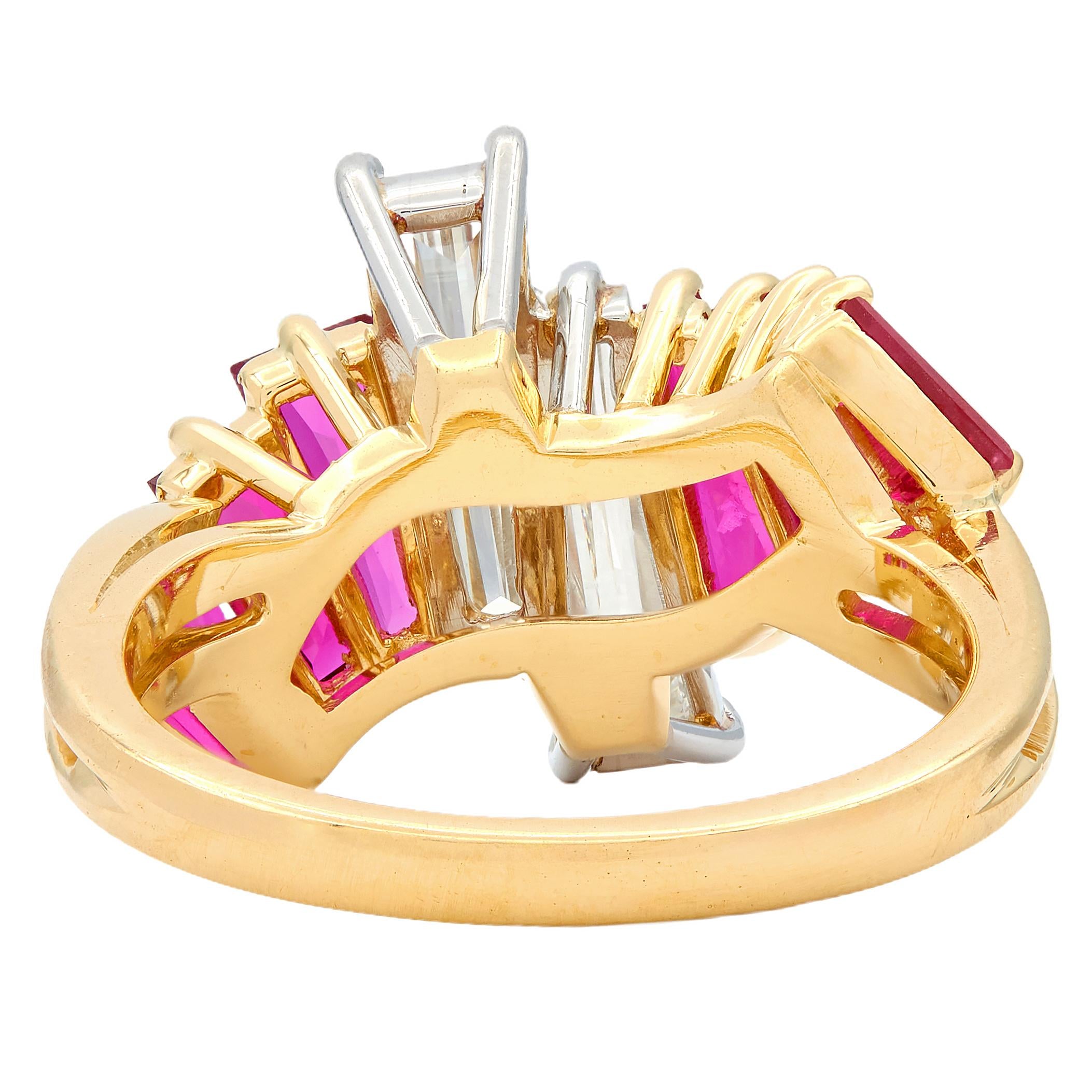 Oscar Heyman 1980's Diamond Ruby 18K Yellow Gold Platinum Vintage Bypass Ring