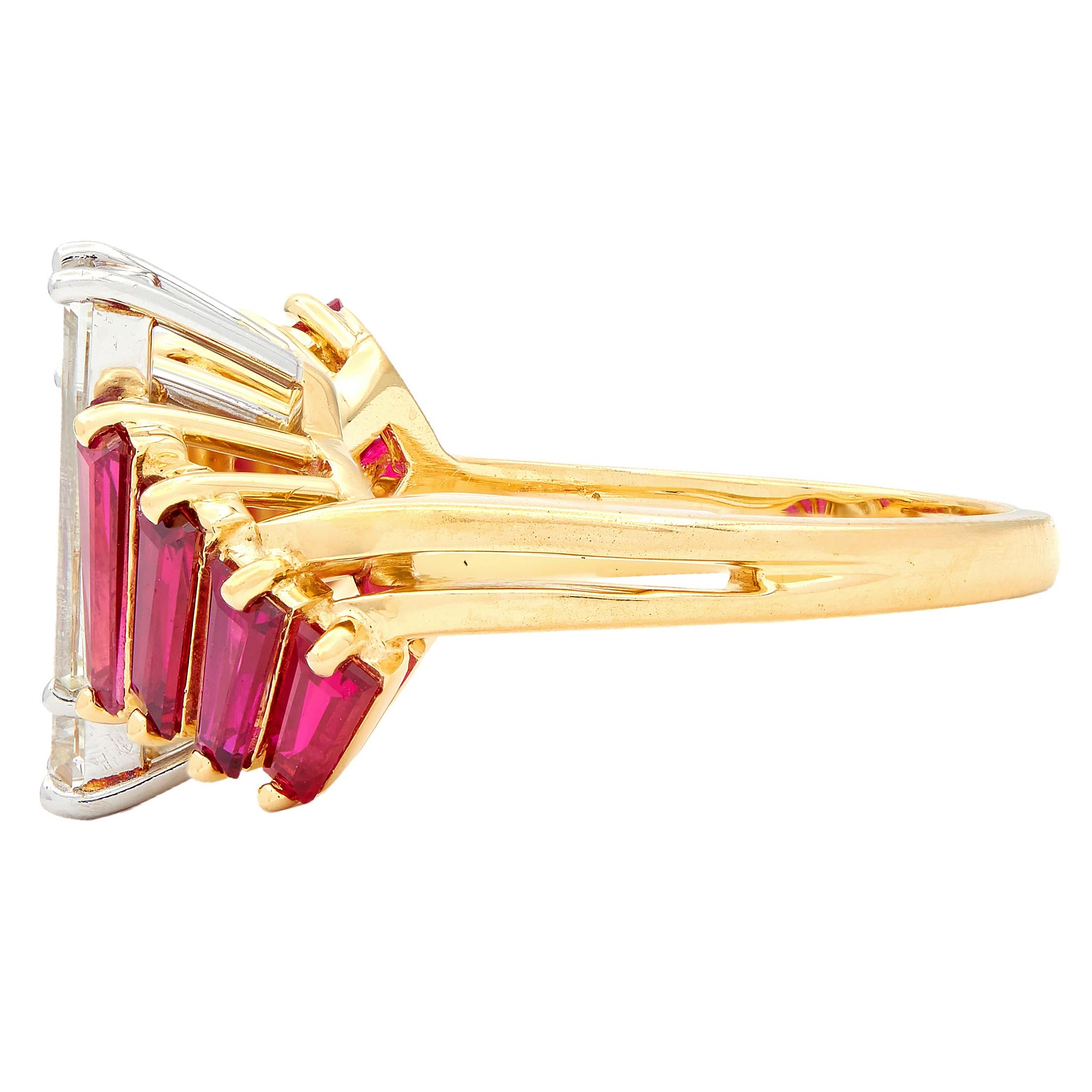 Oscar Heyman 1980's Diamond Ruby 18K Yellow Gold Platinum Vintage Bypass Ring