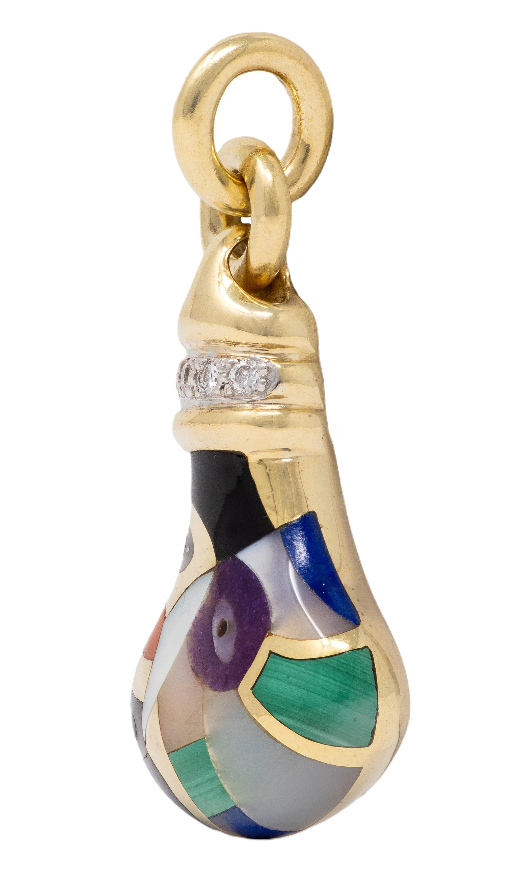 Asch Grossbardt 1980's Multi-Gem 14K Gold Vintage Abstract Bottle Charm
