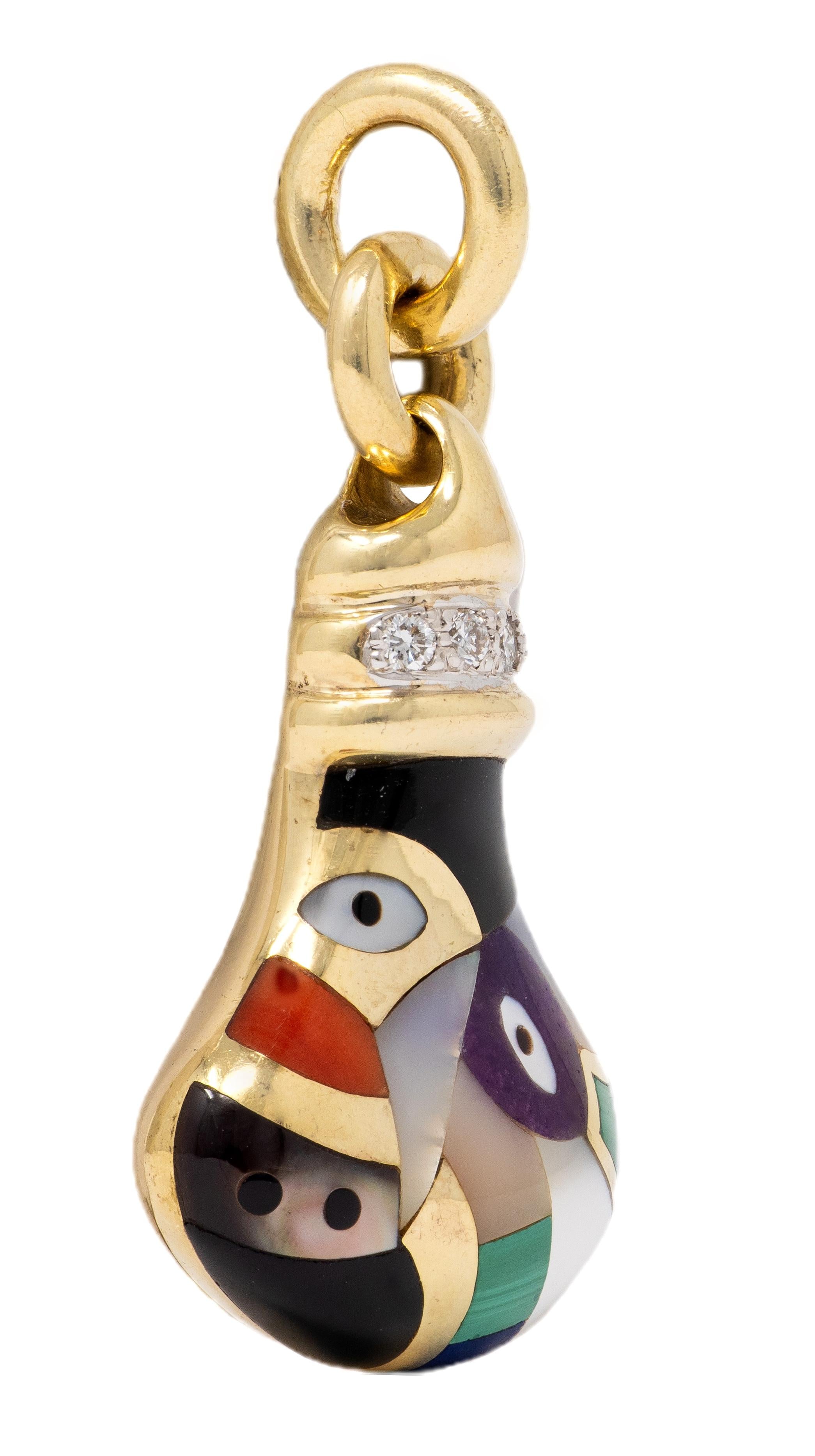Asch Grossbardt 1980's Multi-Gem 14K Gold Vintage Abstract Bottle Charm