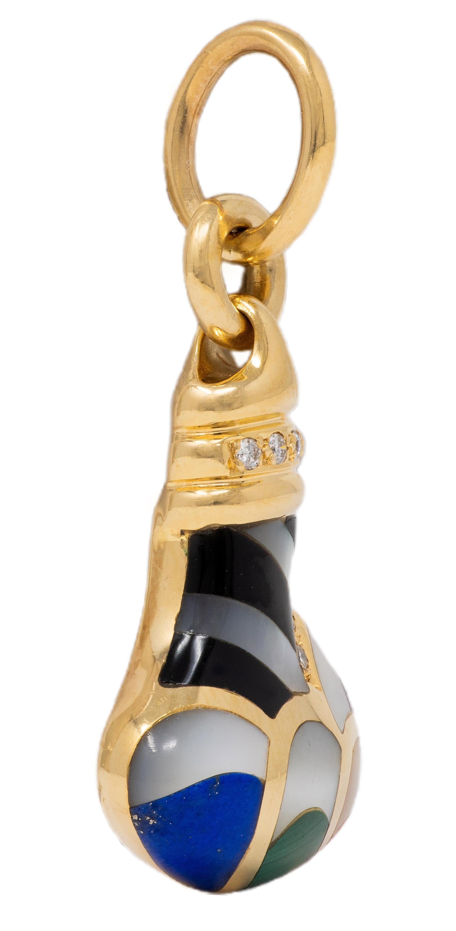 Asch Grossbardt 1980's Diamond Multi-Gem 14K Gold Vintage Striped Bottle Charm