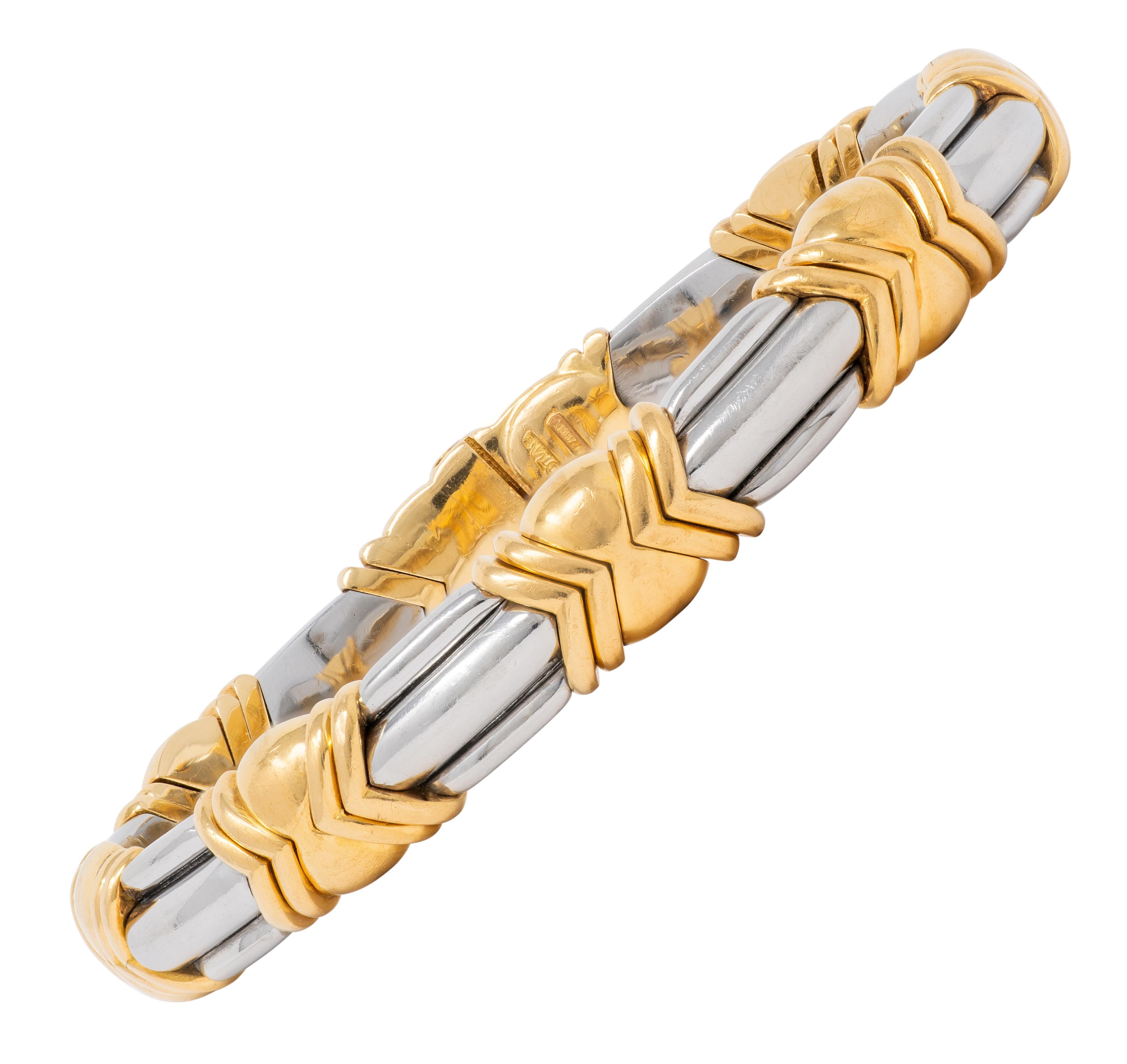 Bvlgari 1970's 18 Karat Yellow Gold Stainless Steel Vintage Alveare Bracelet