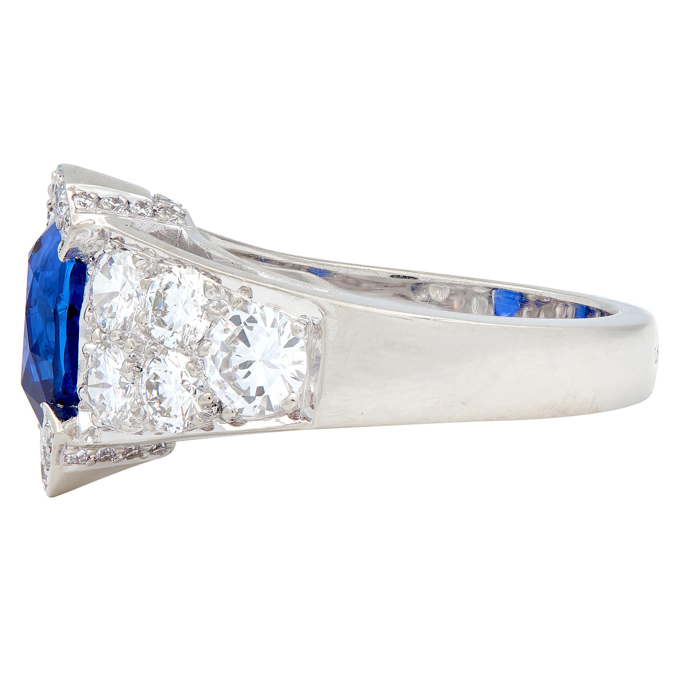 French 2000's 4.50 CTW Sapphire Diamond 18K White Gold Contemporary Cluster Ring