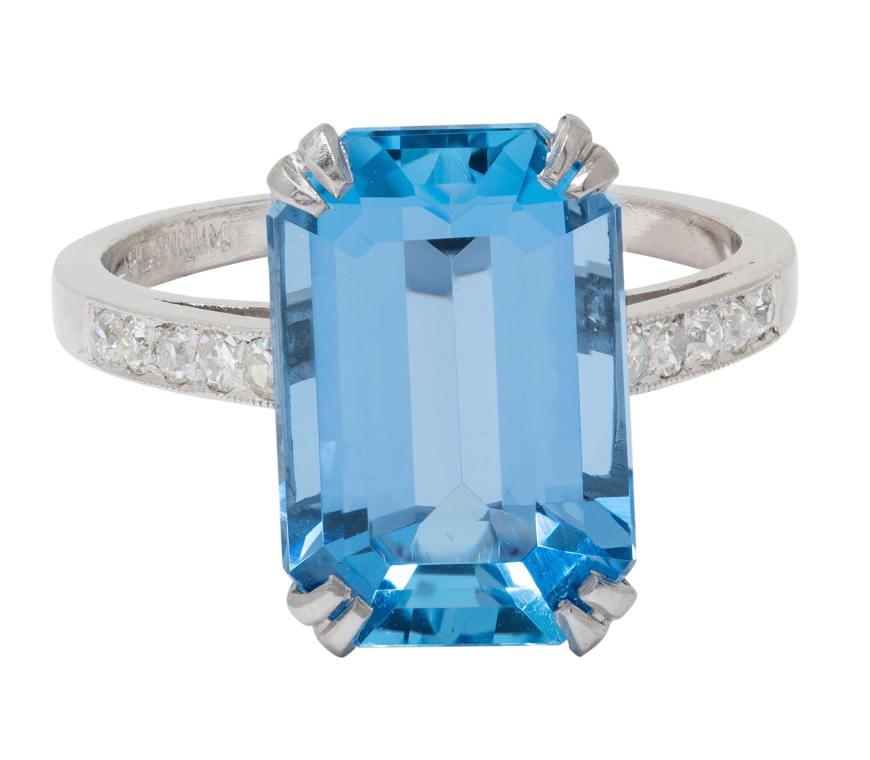 Mid-Century 4.55 CTW Aquamarine Diamond Platinum Vintage Cocktail Ring