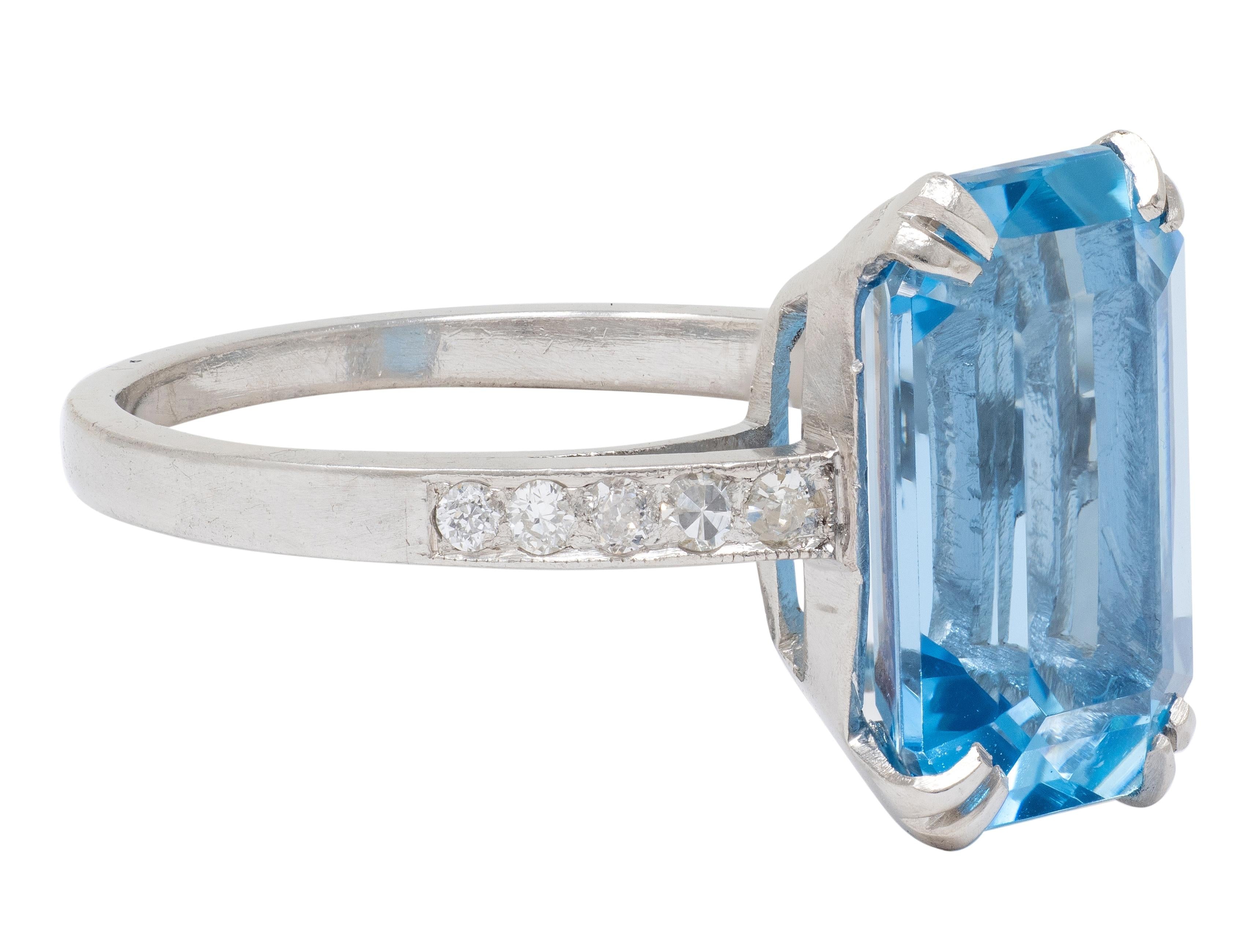Mid-Century 4.55 CTW Aquamarine Diamond Platinum Vintage Cocktail Ring
