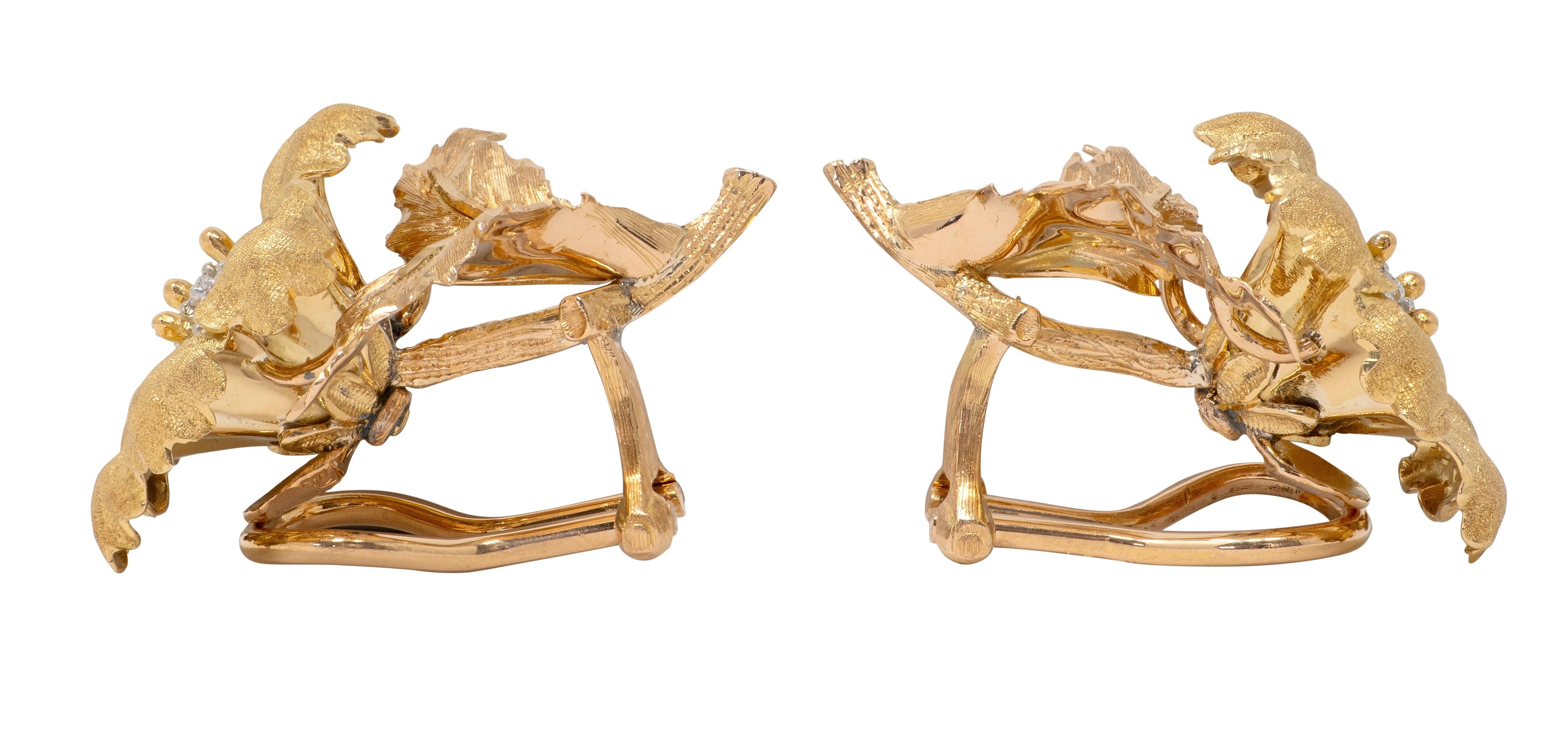 Buccellati 1970's Diamond 18K Tri-Colored Gold Vintage Flower Ear-Clip Earrings