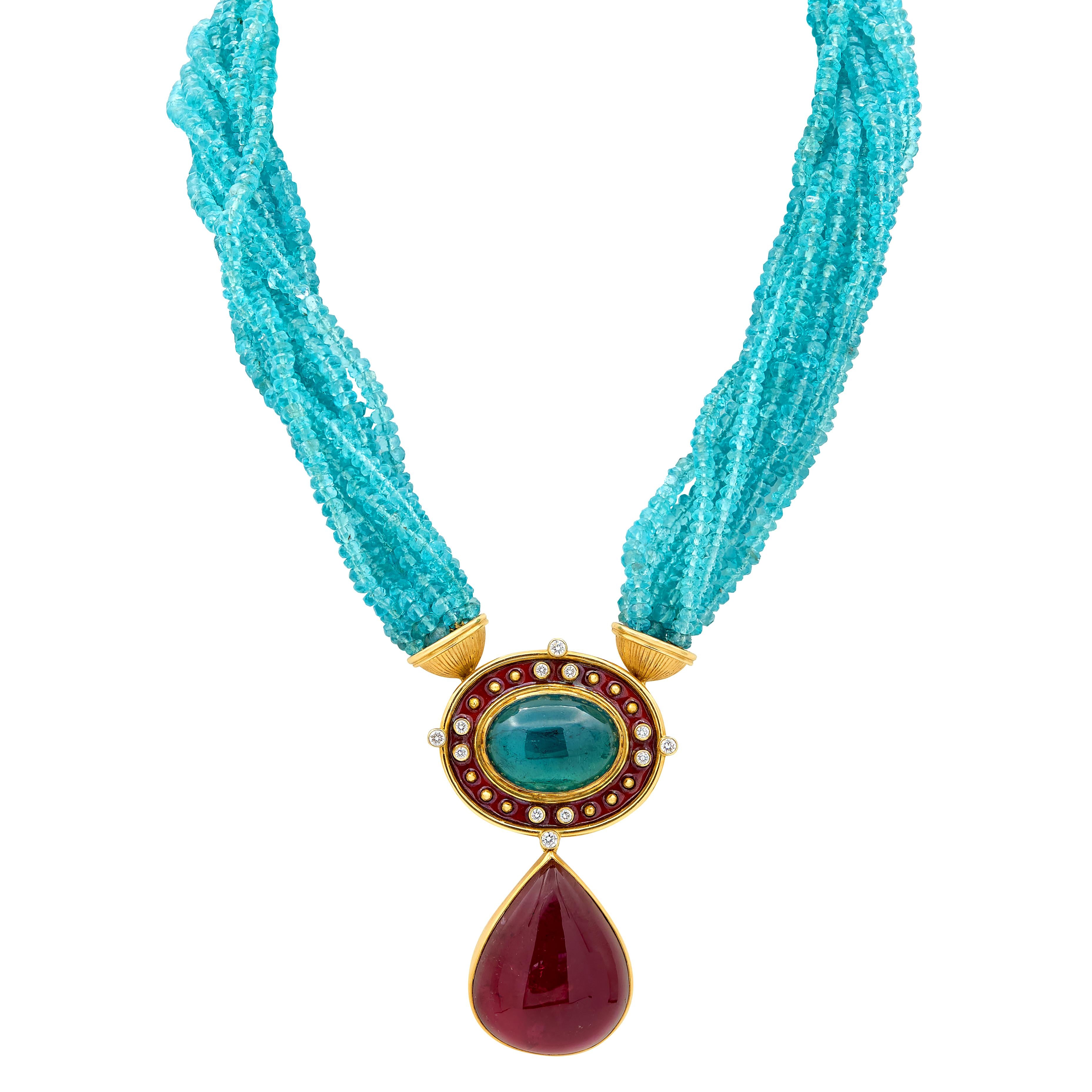Alopa Diamond Multi-Gem Enamel 18K Gold Vintage Convertible Station Necklace