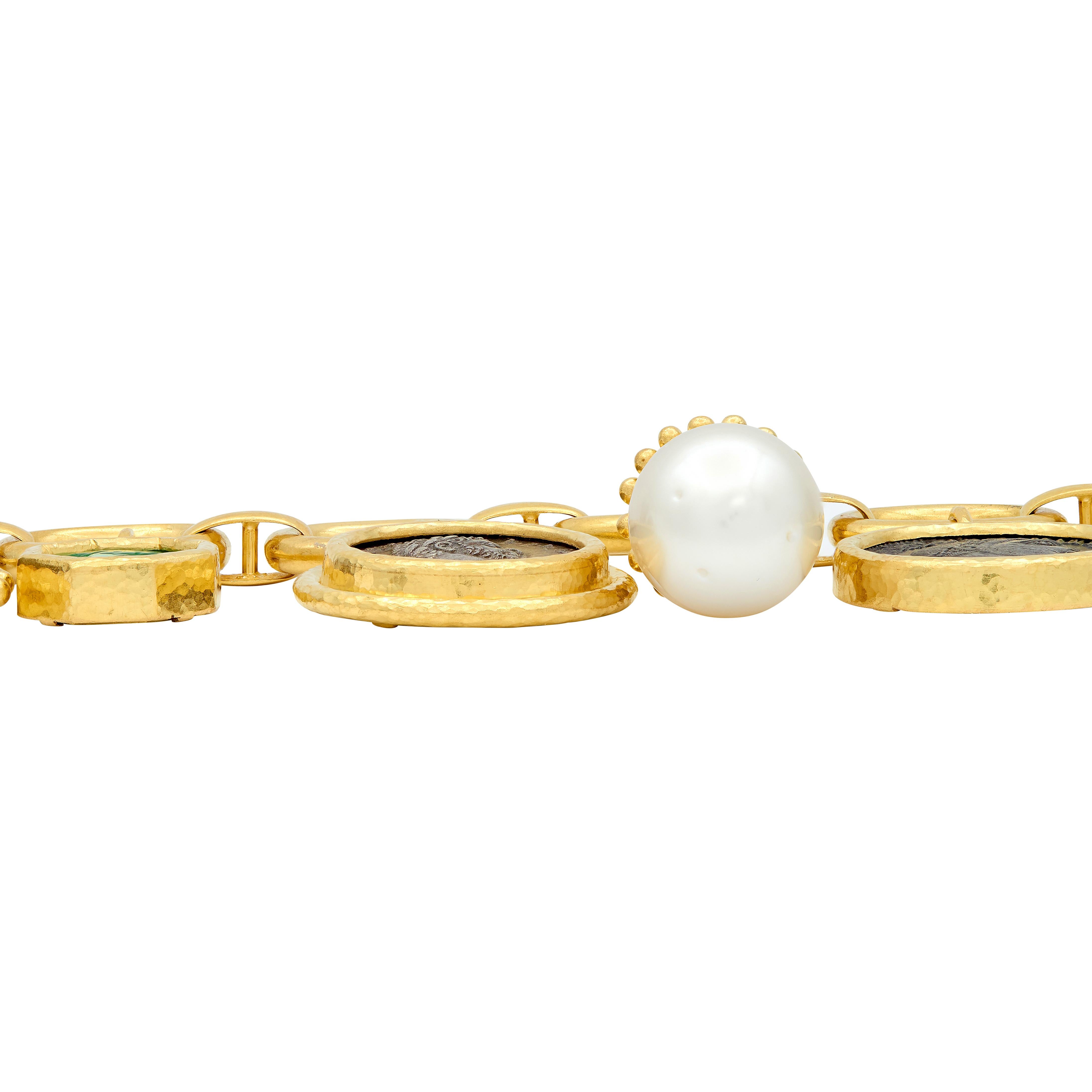 Elizabeth Locke 2000's Multi-Gem 19 Karat Yellow Gold Intaglio Charm Bracelet