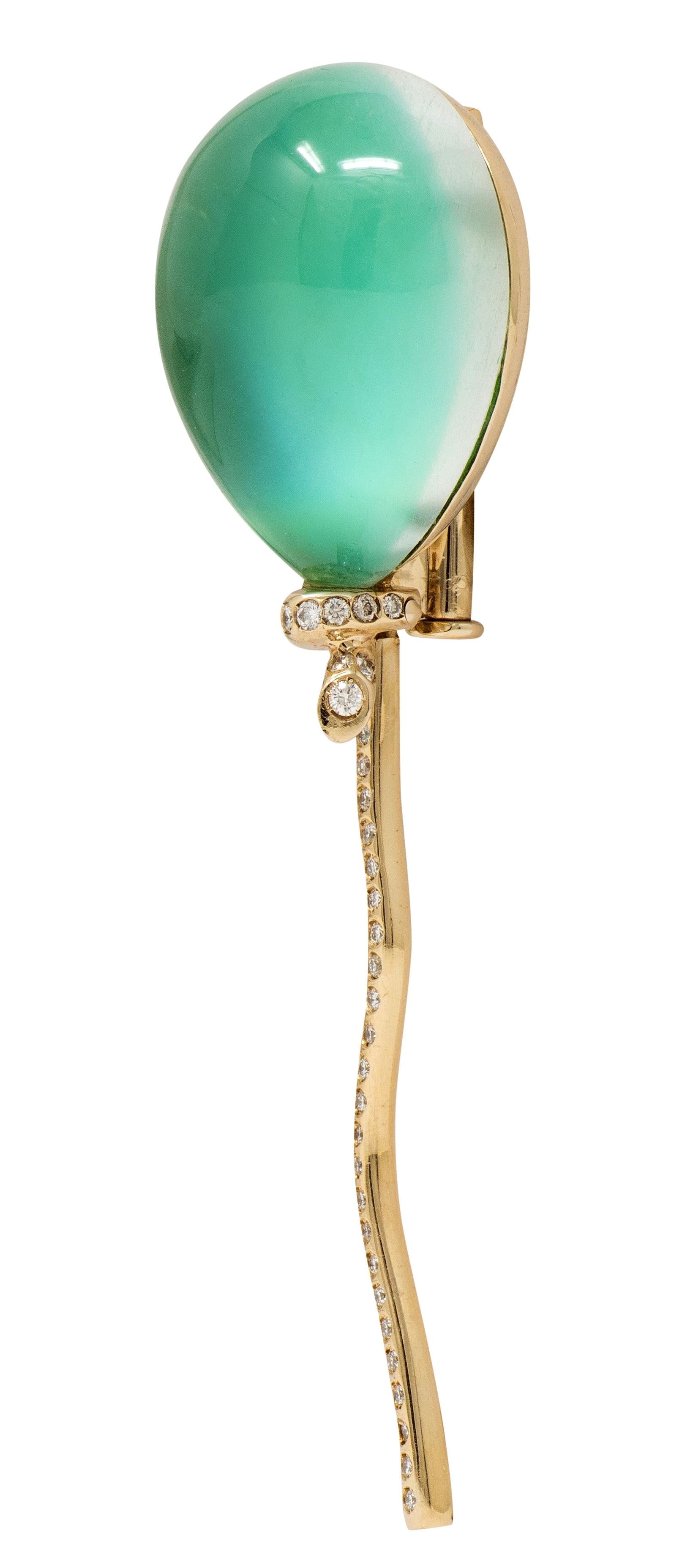 Vhernier 2000's Chrysoprase Diamond 18 Karat Gold Palloncino Balloon Brooch