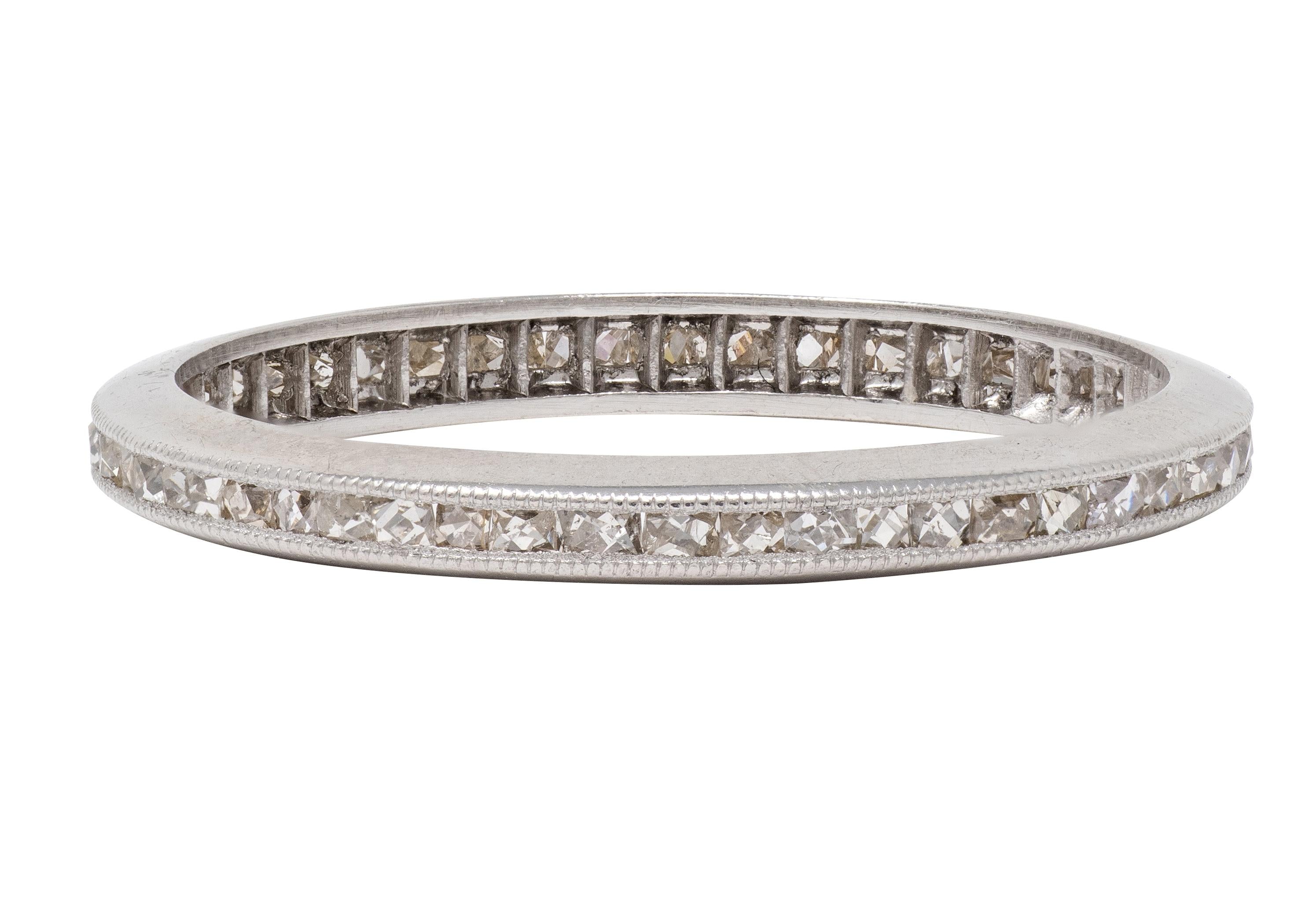 Art Deco 0.45 CTW French Cut Diamond Platinum Vintage Eternity Wedding Band Ring