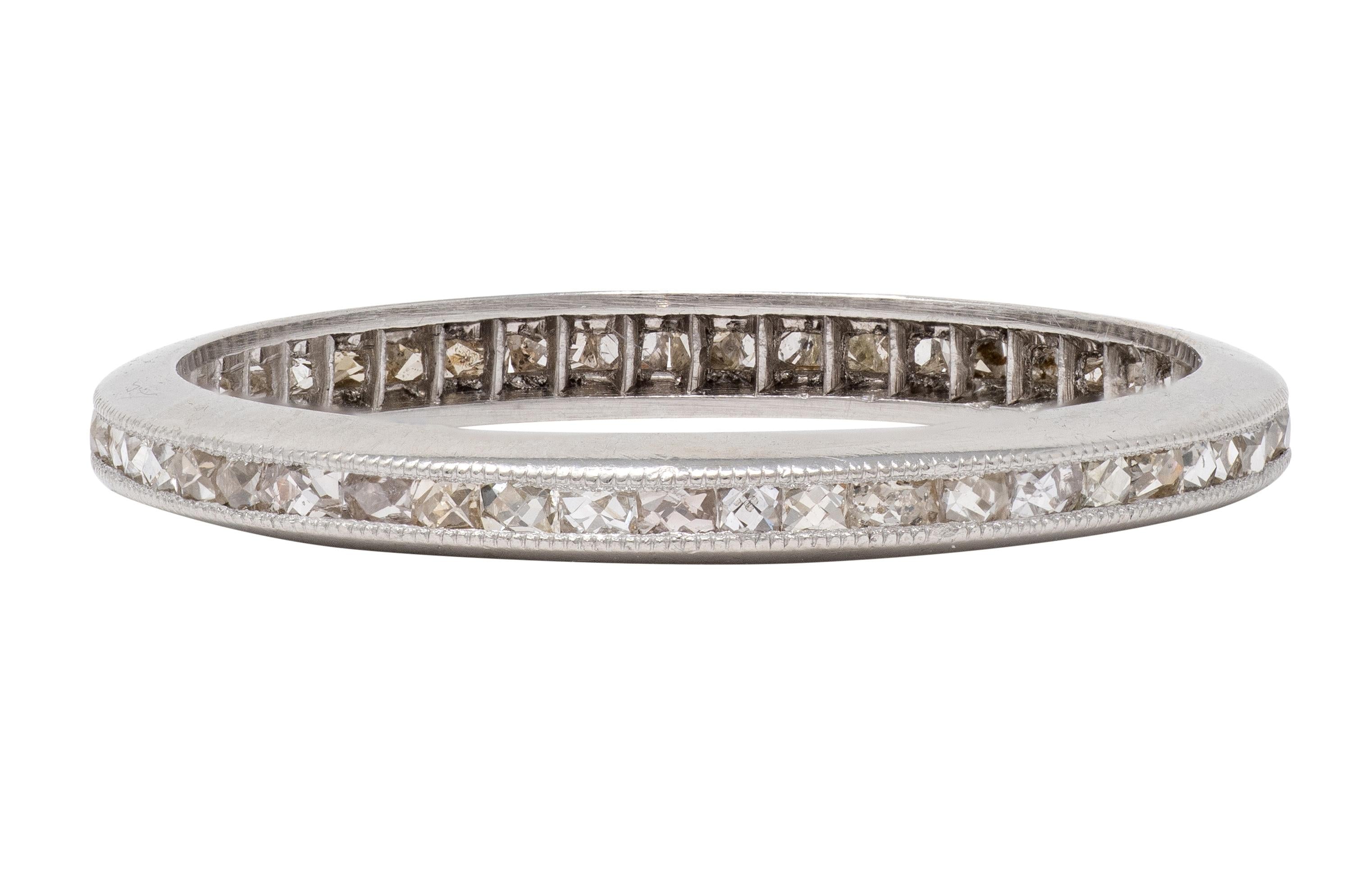 Art Deco 0.45 CTW French Cut Diamond Platinum Vintage Eternity Wedding Band Ring