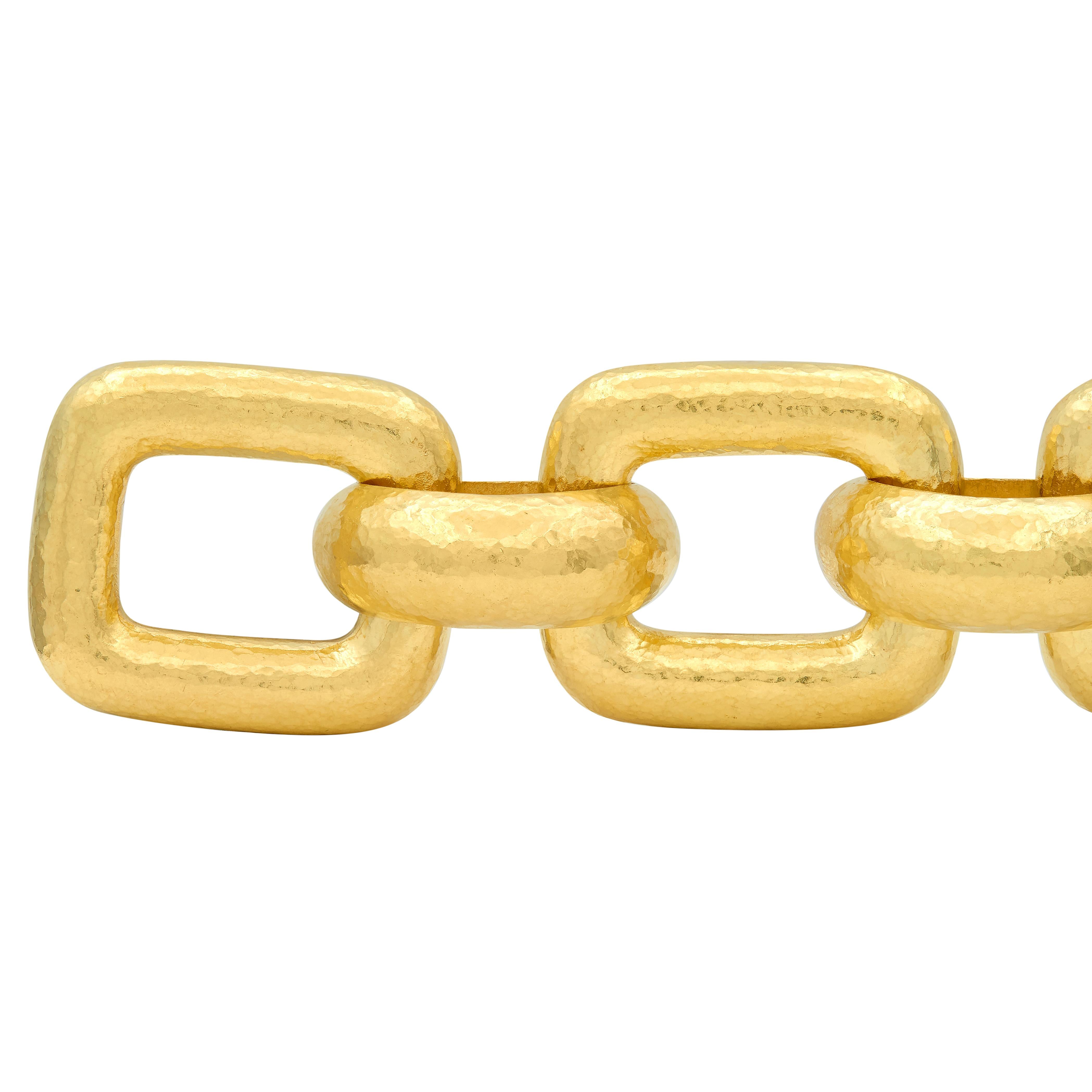 Elizabeth Locke 1980's 19K Gold Vintage Hammered Livorno Square Link Bracelet