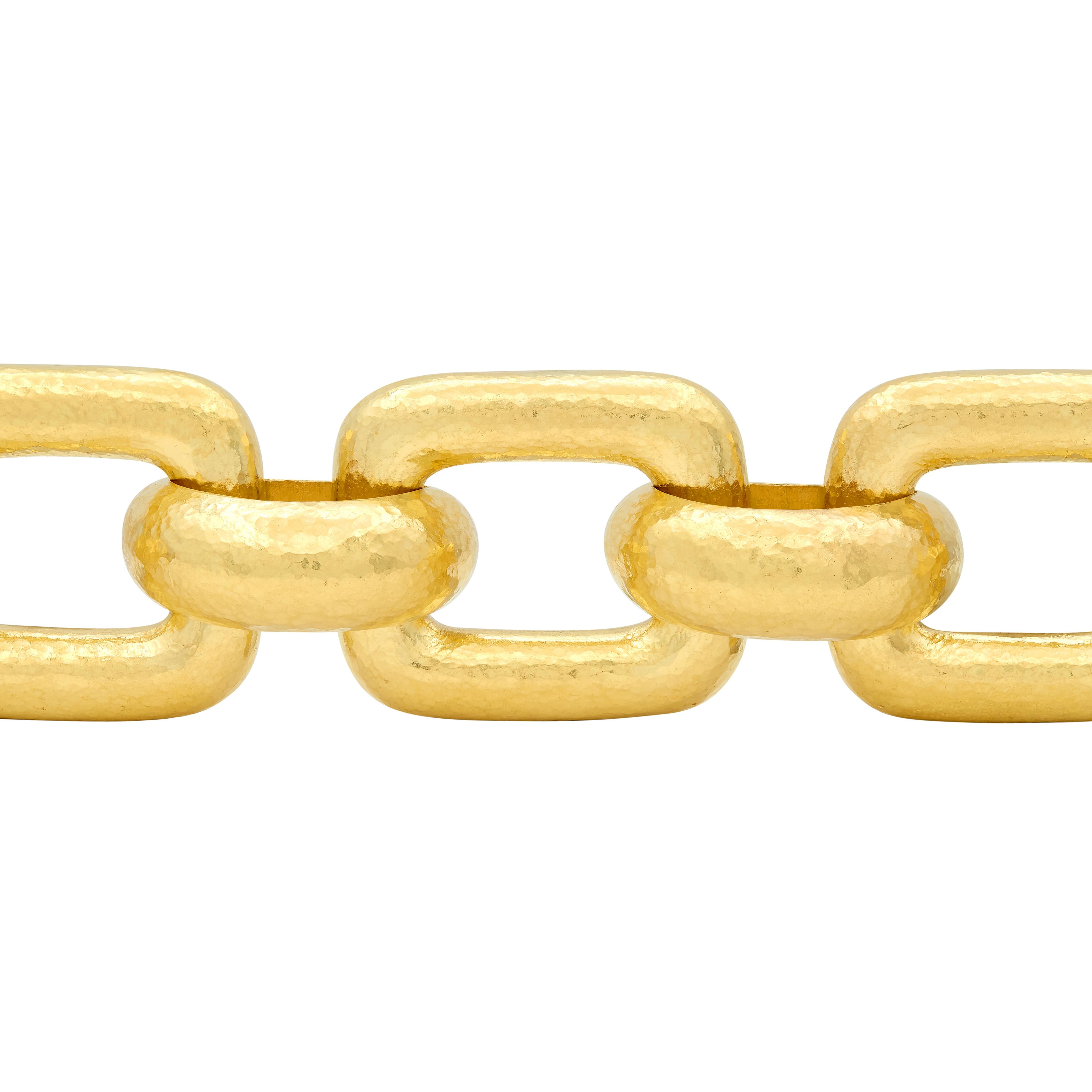 Elizabeth Locke 1980's 19K Gold Vintage Hammered Livorno Square Link Bracelet