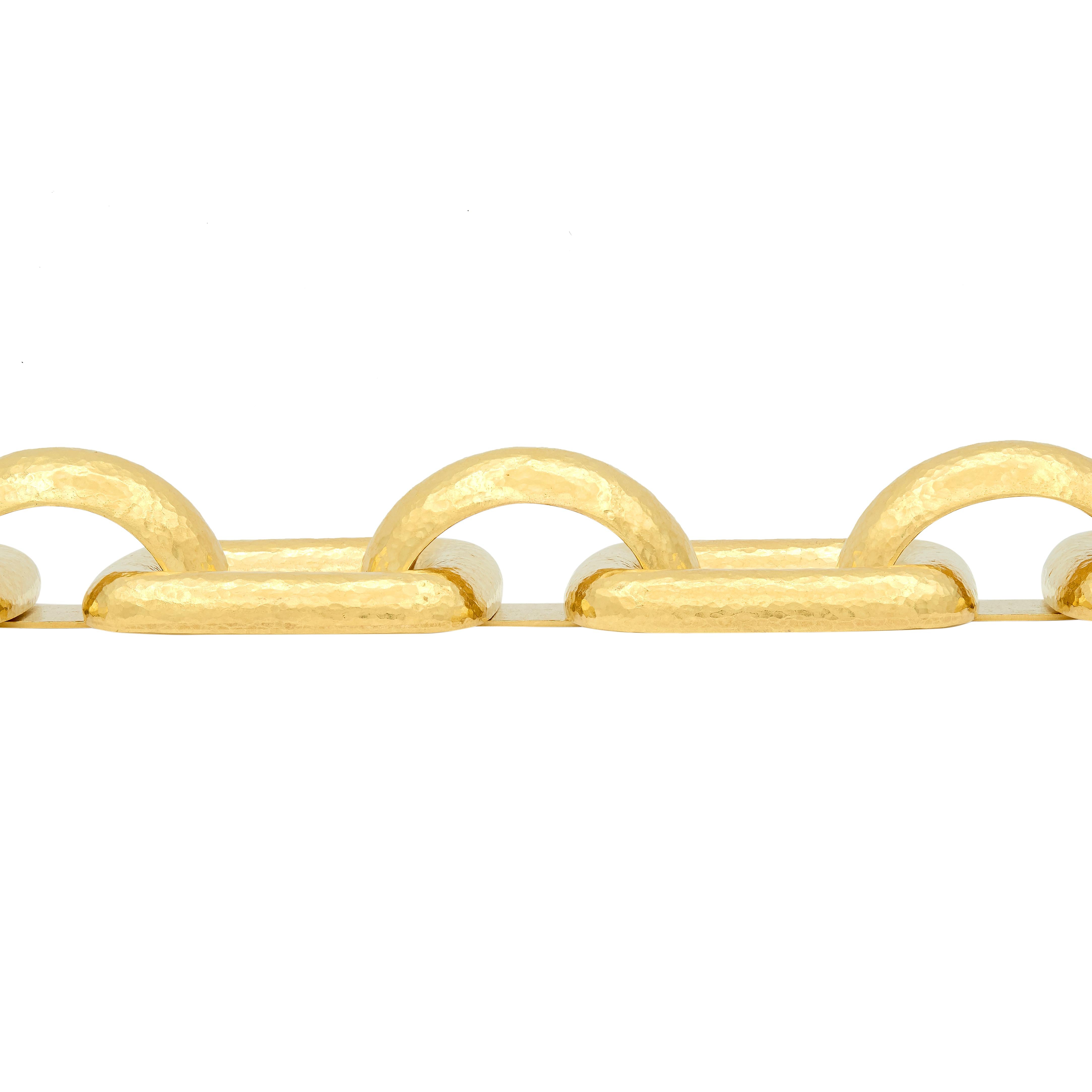 Elizabeth Locke 1980's 19K Gold Vintage Hammered Livorno Square Link Bracelet