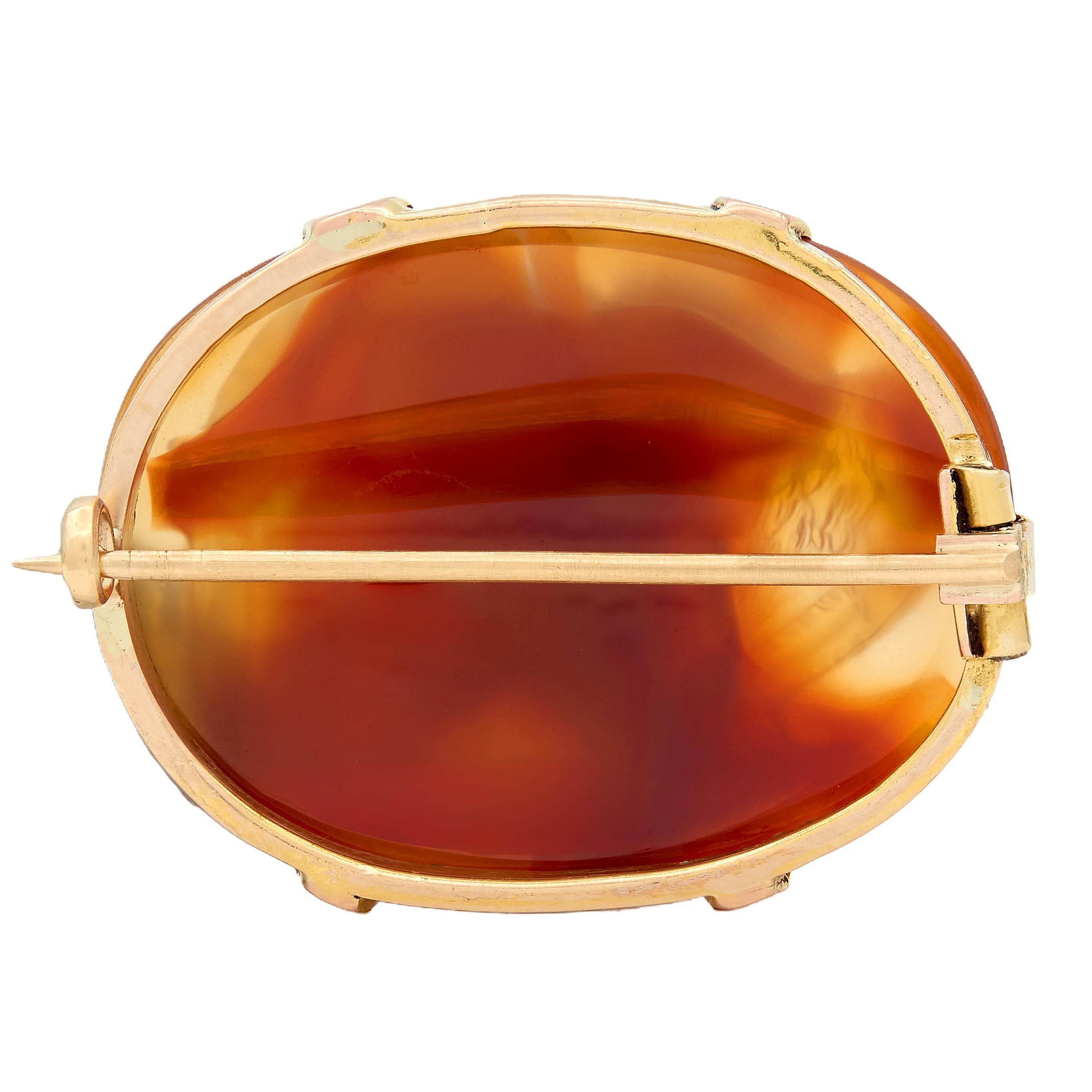 Victorian Red Agate 14 Karat Two-Tone Gold Antique Greek Myth Cameo Brooch