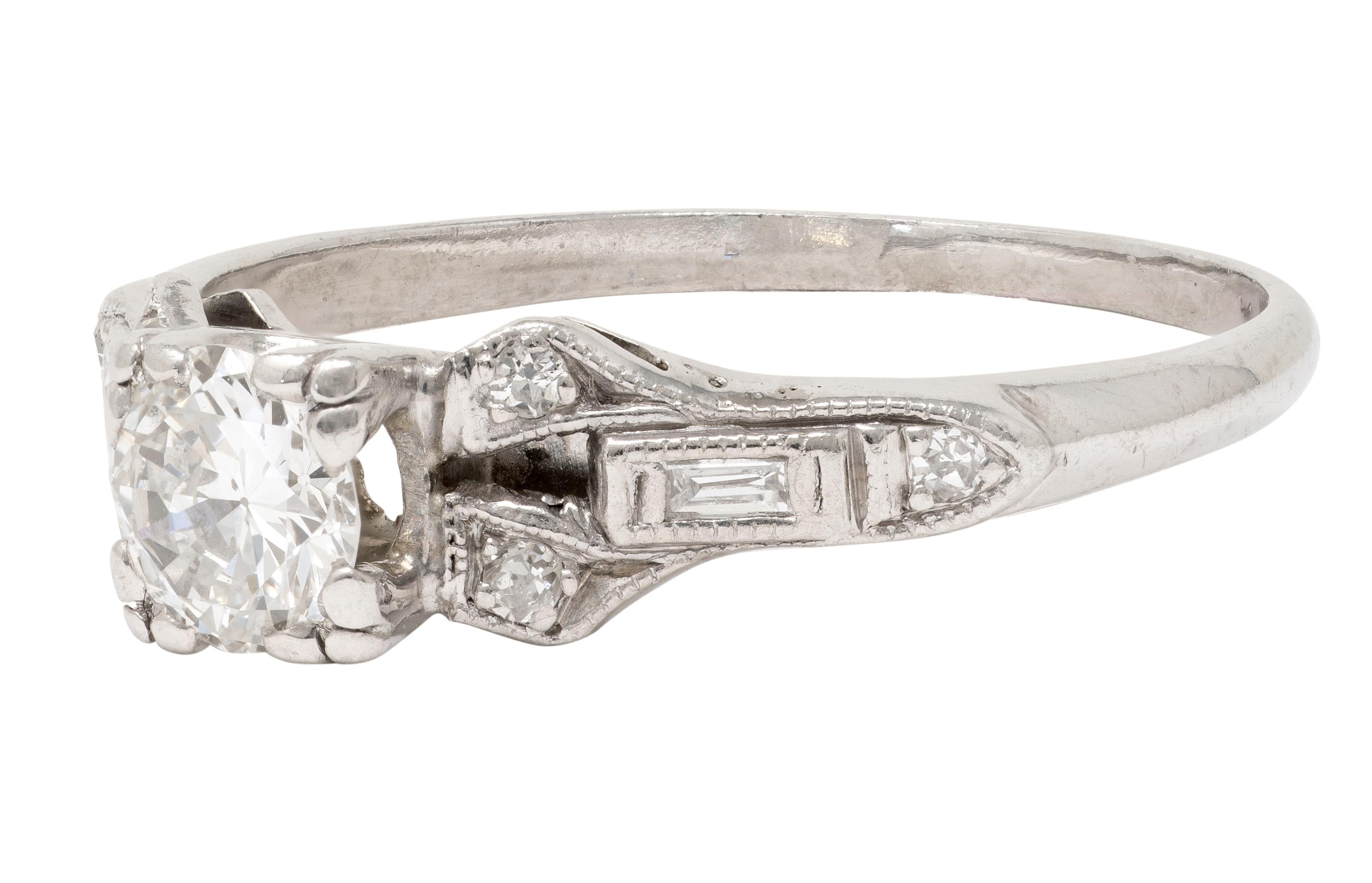 Mid-Century Old European Cut Diamond Platinum Vintage Engagement Ring