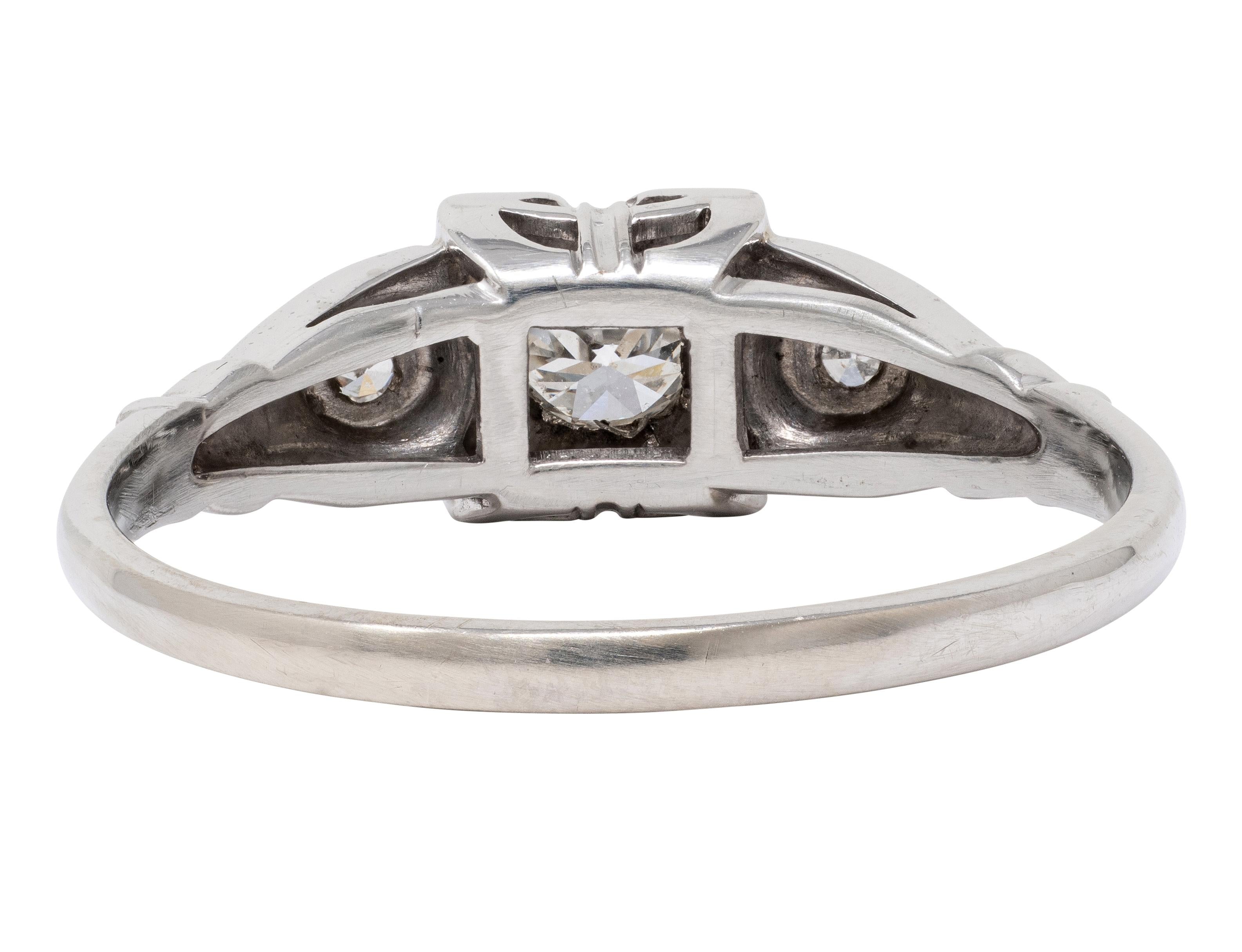 Art Deco Old European Cut Diamond 18 Karat White Gold Vintage Engagement Ring