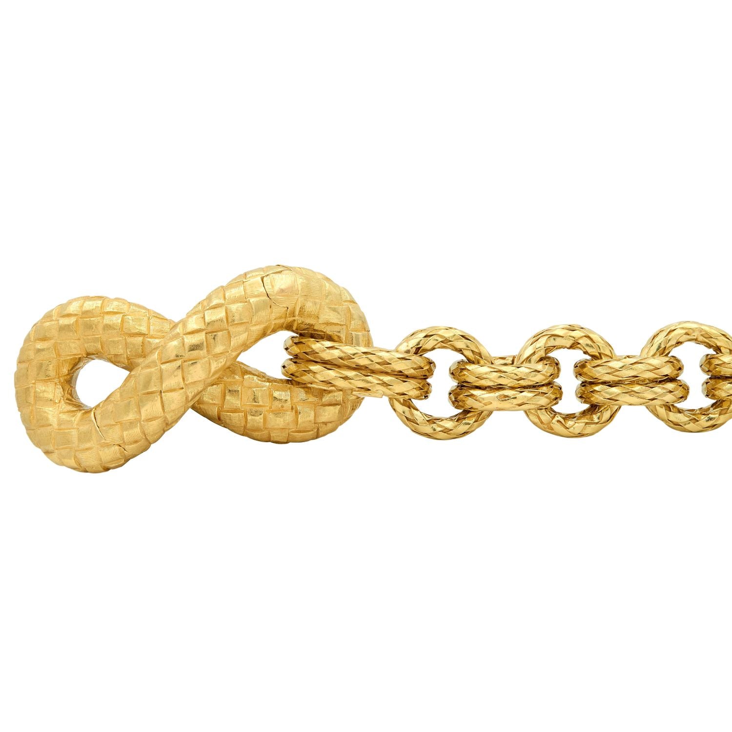 Bottega Veneta 1990's 18 Karat Yellow Gold Vintage Torcello Woven Infinity Link Bracelet