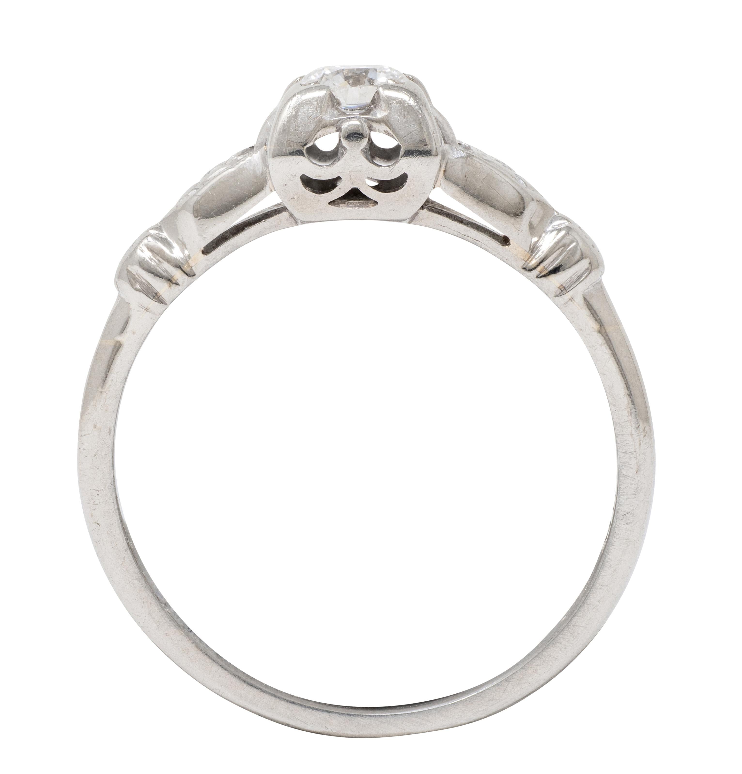 Retro Old European Diamond 18 Karat White Gold Vintage Buckle Engagement Ring