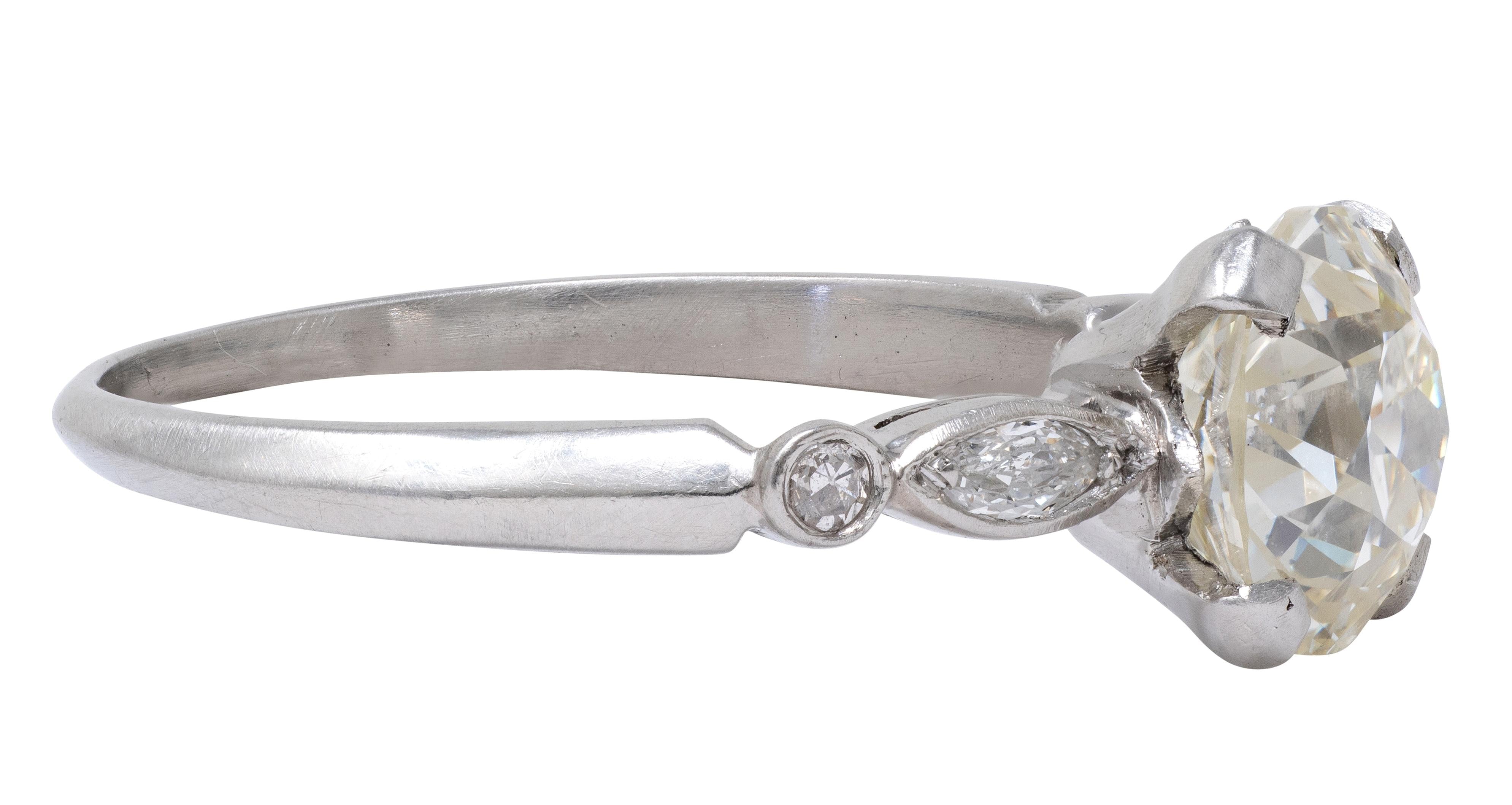 Mid-Century 2.15 CTW Old Mine Diamond Platinum Vintage Engagement Ring GIA