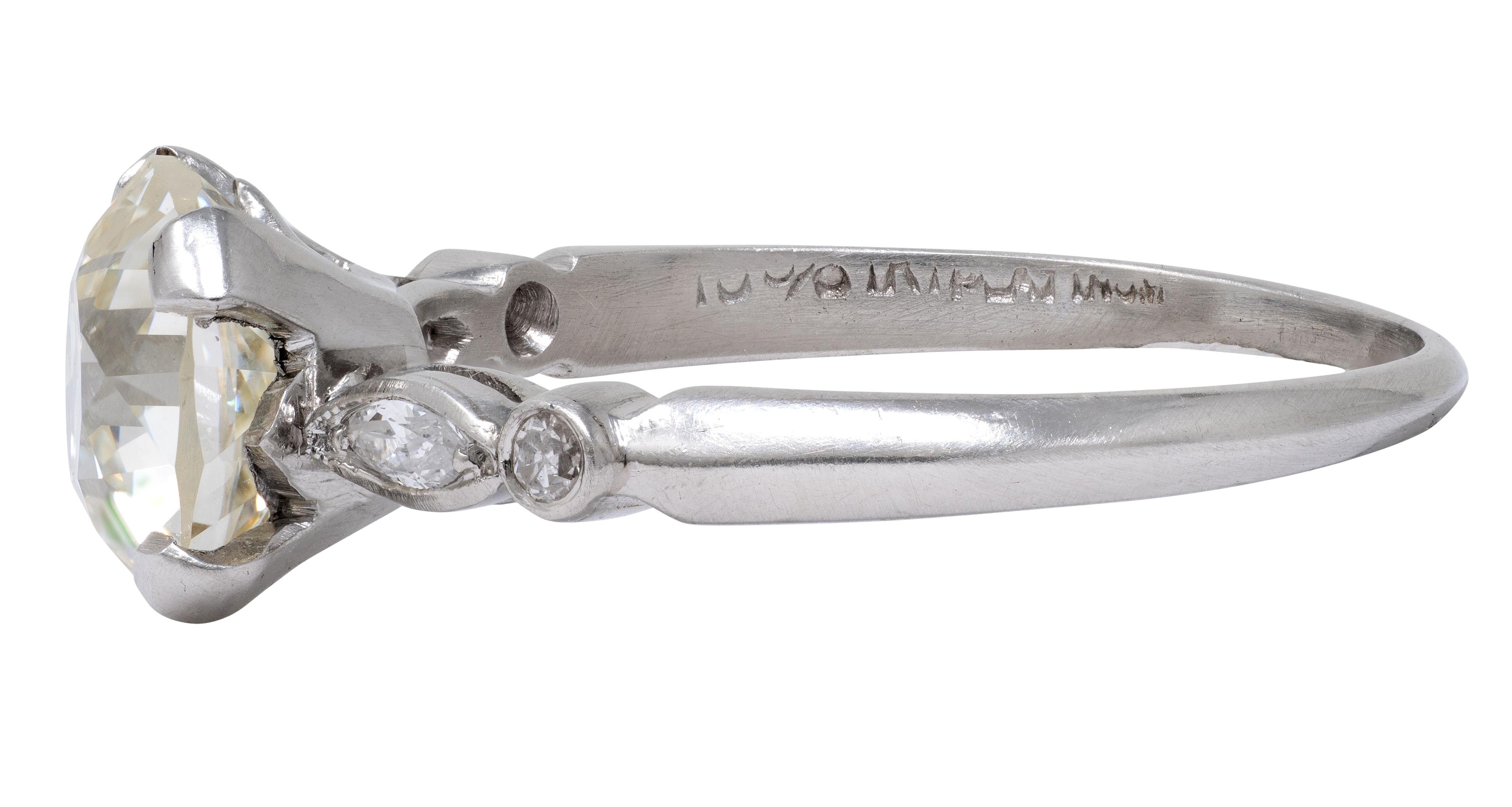 Mid-Century 2.15 CTW Old Mine Diamond Platinum Vintage Engagement Ring GIA