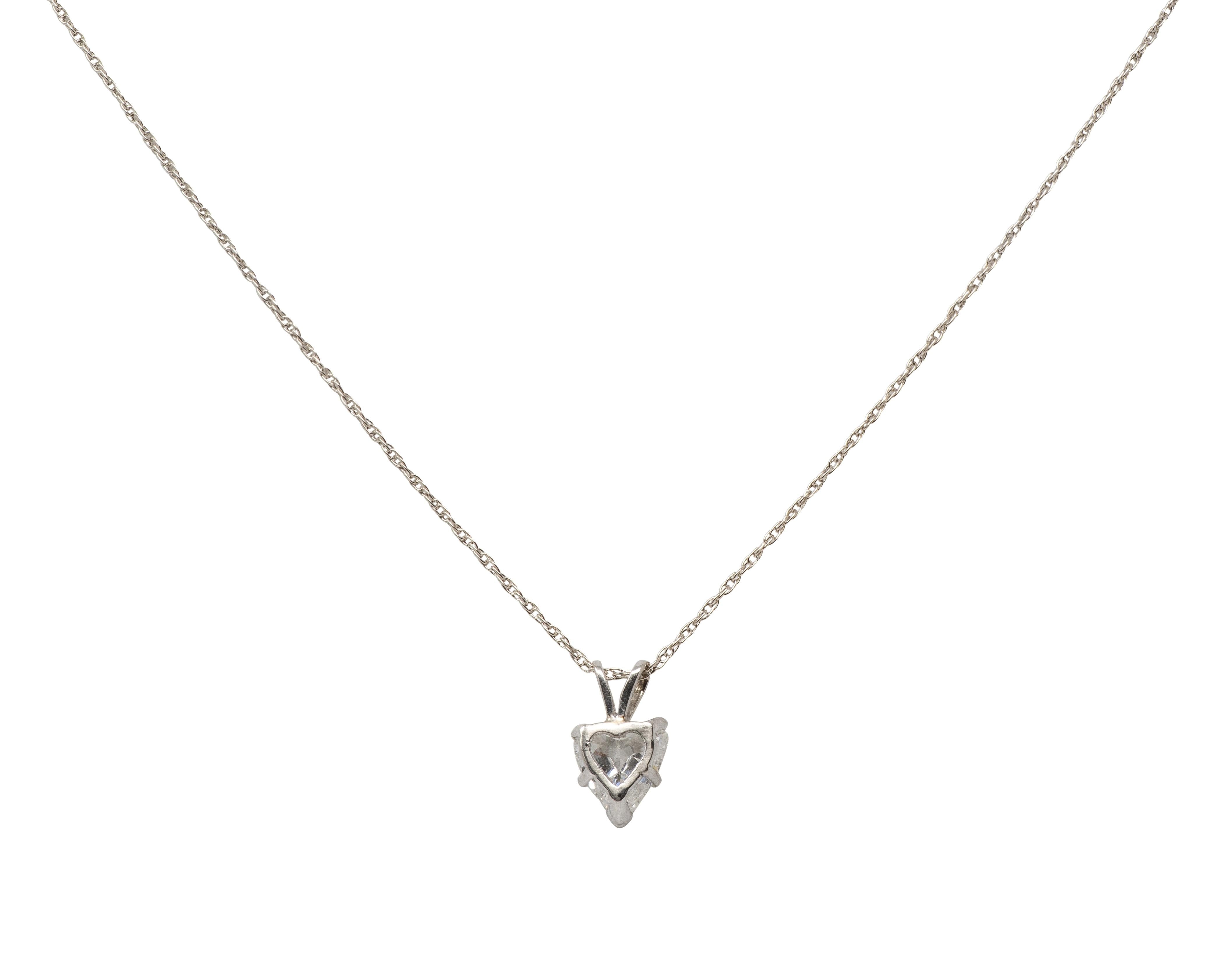 Mid-Century 1.14 CTW Heart Cut Diamond 14K Gold Vintage Pendant Necklace GIA
