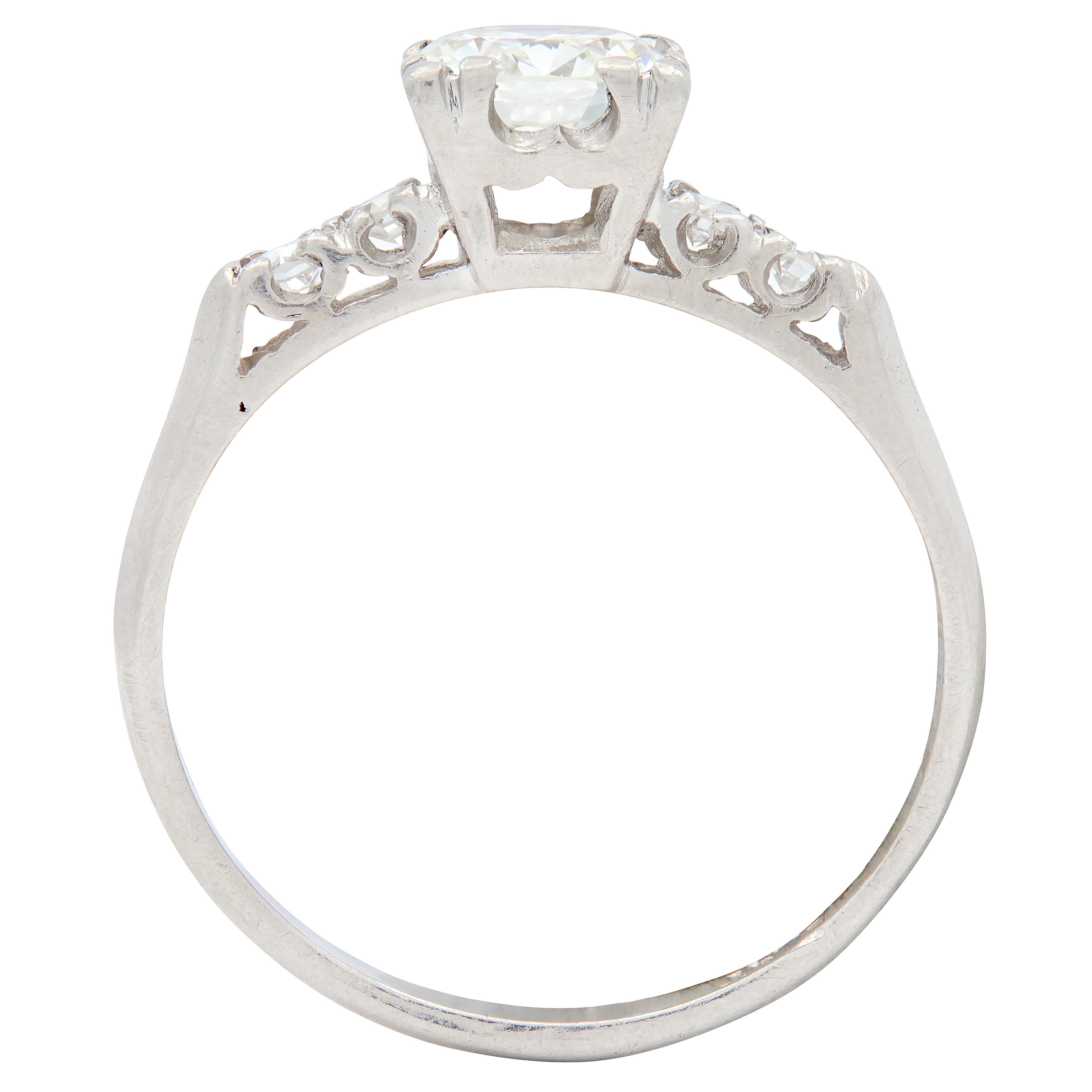 Art Deco 0.96 CTW Diamond Platinum Vintage Five Stone Engagement Ring