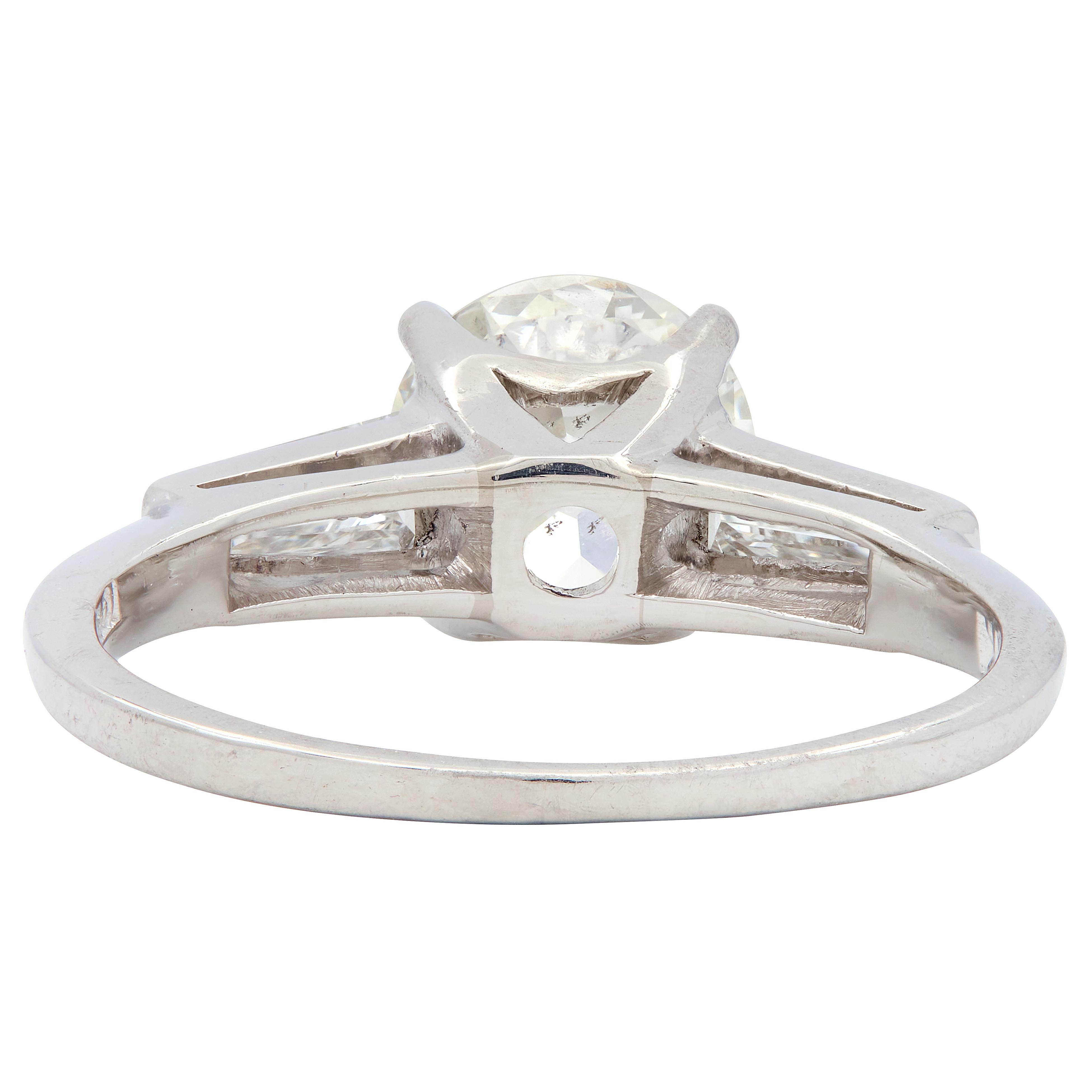 Mid-Century 1.81 CTW Old European Diamond Platinum Vintage Engagement Ring GIA