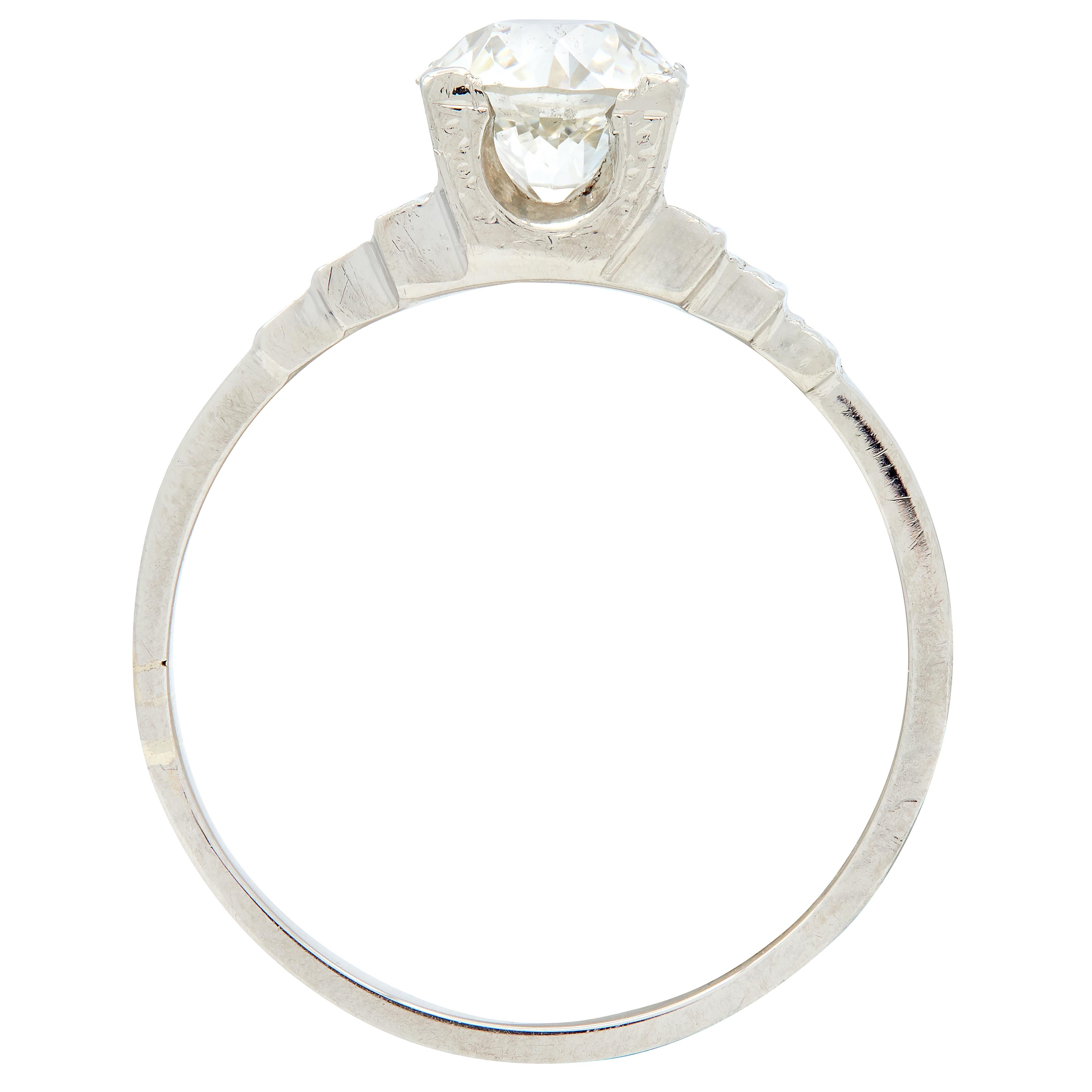 Art Deco 1.23 CTW Old European Cut Diamond Platinum Vintage Engagement Ring GIA