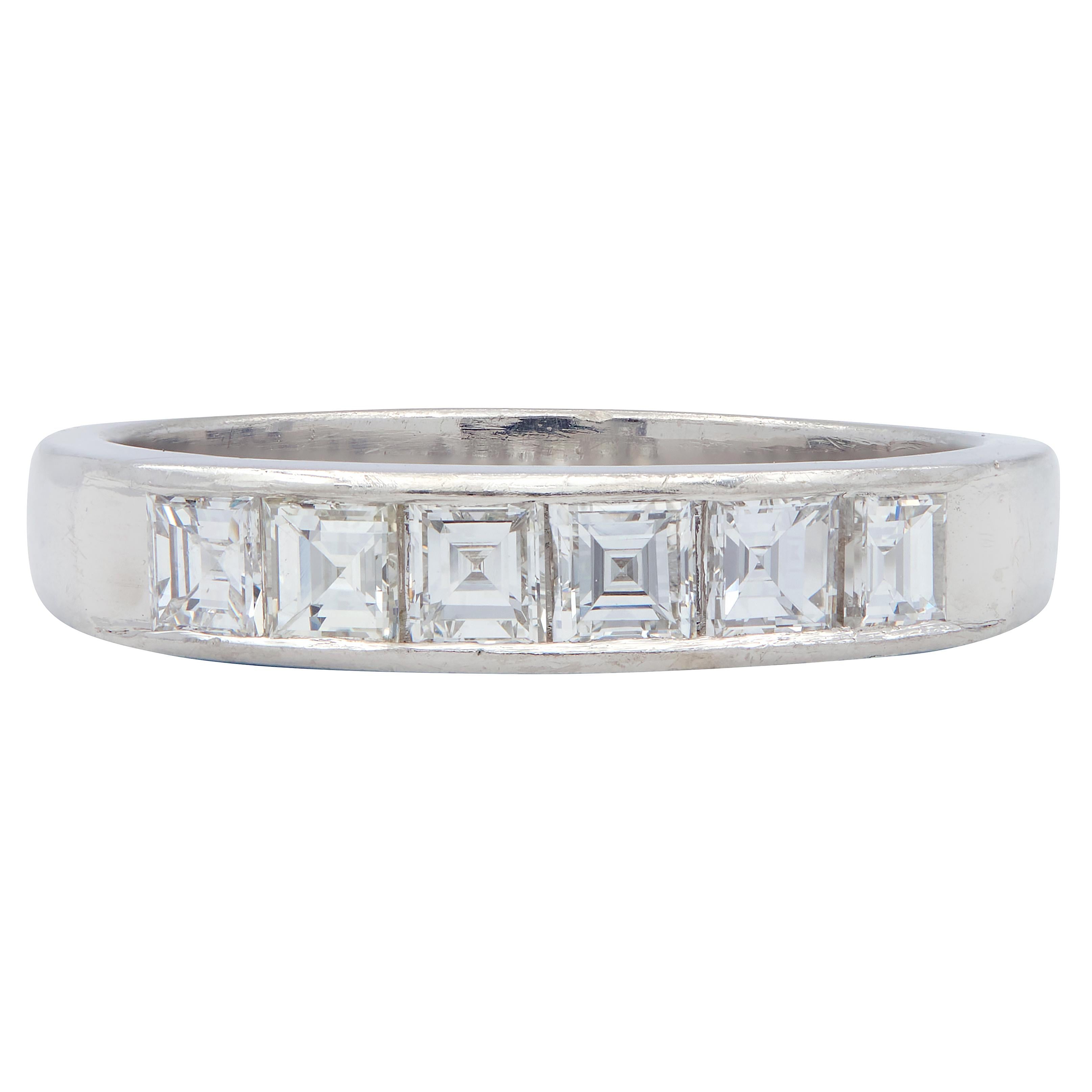 Contemporary 0.72 CTW Diamond Platinum Five Stone Channel Band Ring