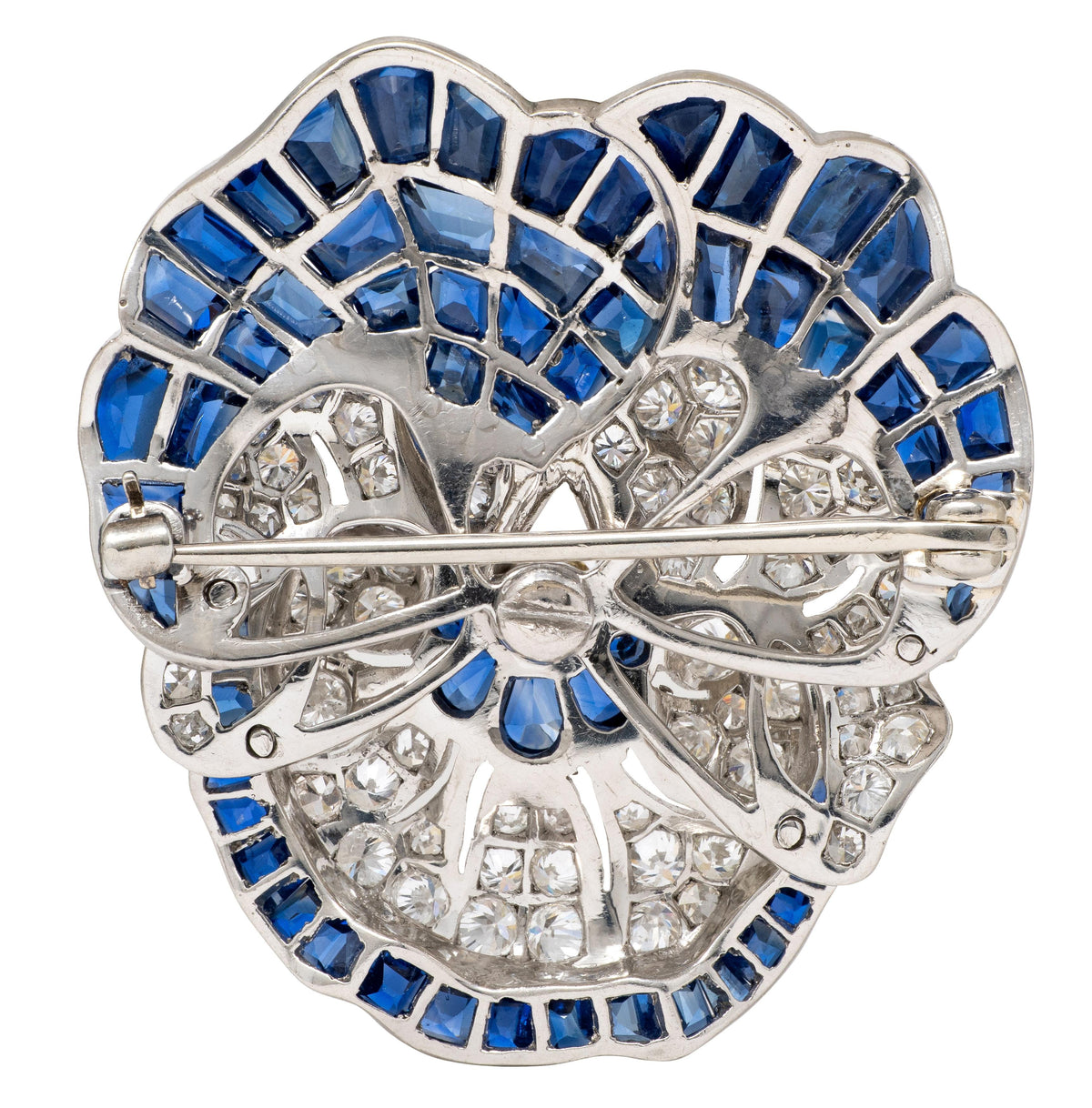 Vintage 1950's Diamond Sapphire Platinum Pansy Flower Brooch