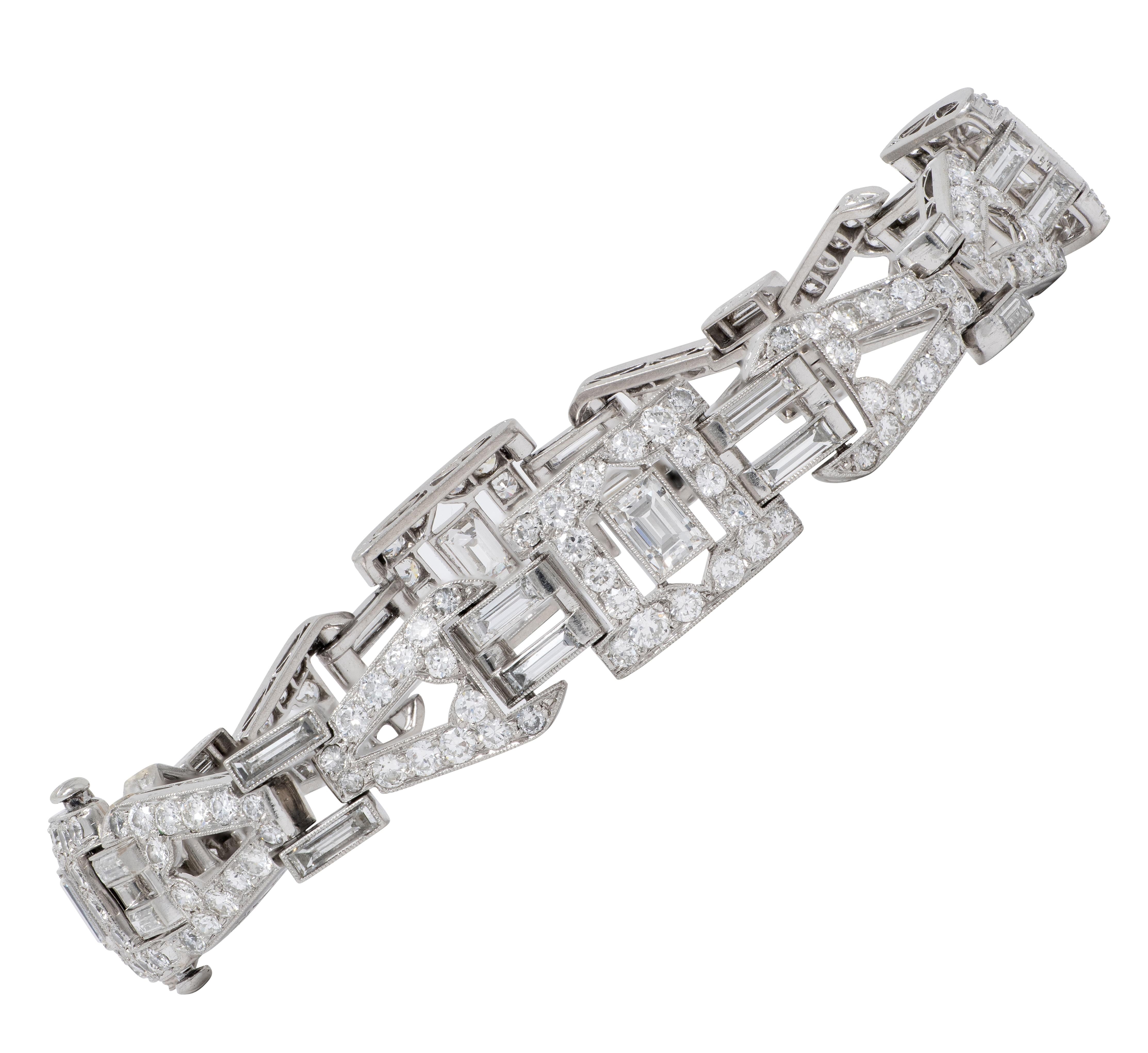 Art Deco 8.20 CTW Diamond Platinum Vintage Bowtie Link Bracelet