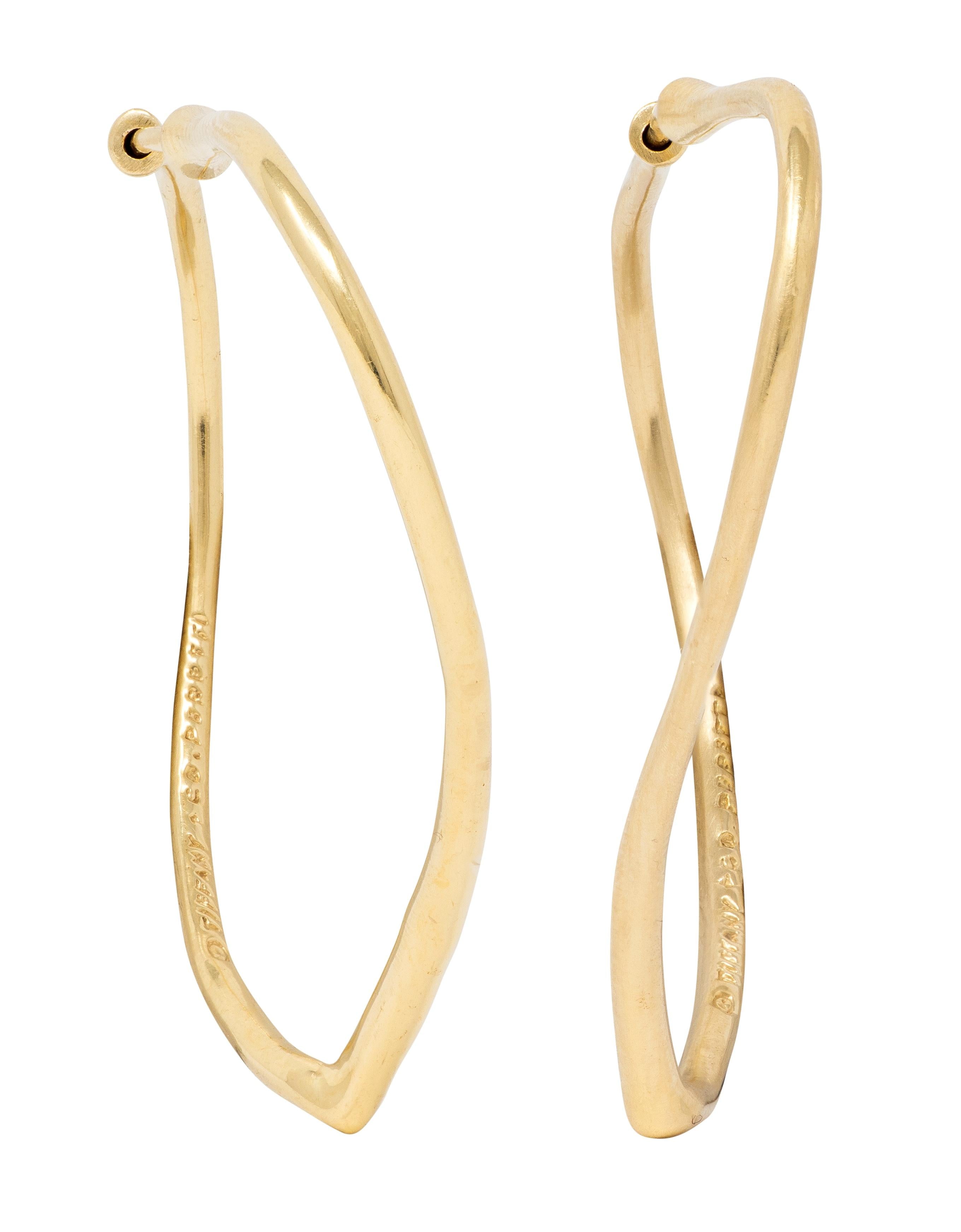 Tiffany & Co. Elsa Peretti 1970's 18 K Yellow Gold Vintage Heart Hoop Earrings