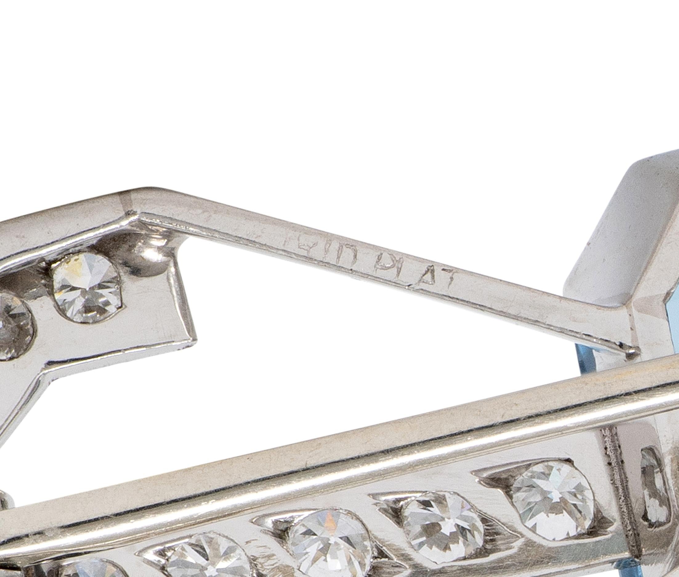 Art Deco 5.14 CTW Aquamarine Diamond Platinum Vintage Bow-Tie Brooch
