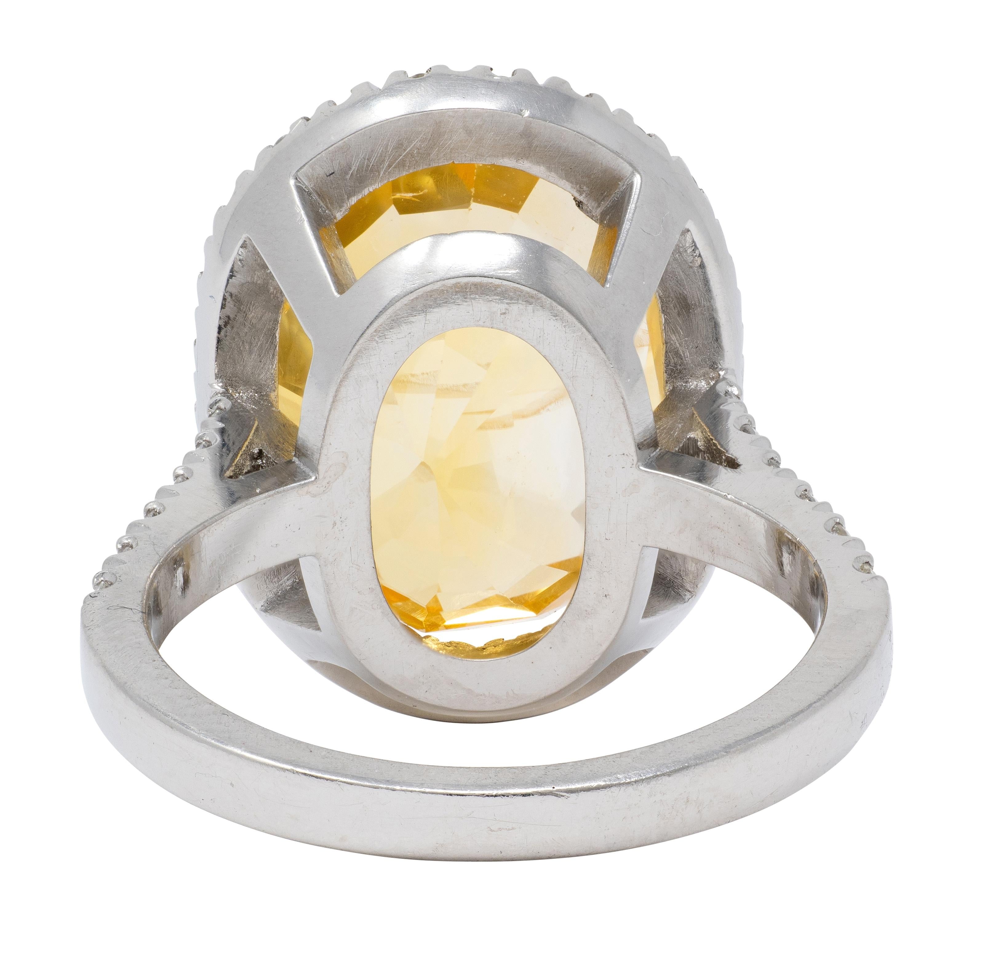 Contemporary No Heat Yellow Ceylon Sapphire Diamond Platinum Halo Ring GIA
