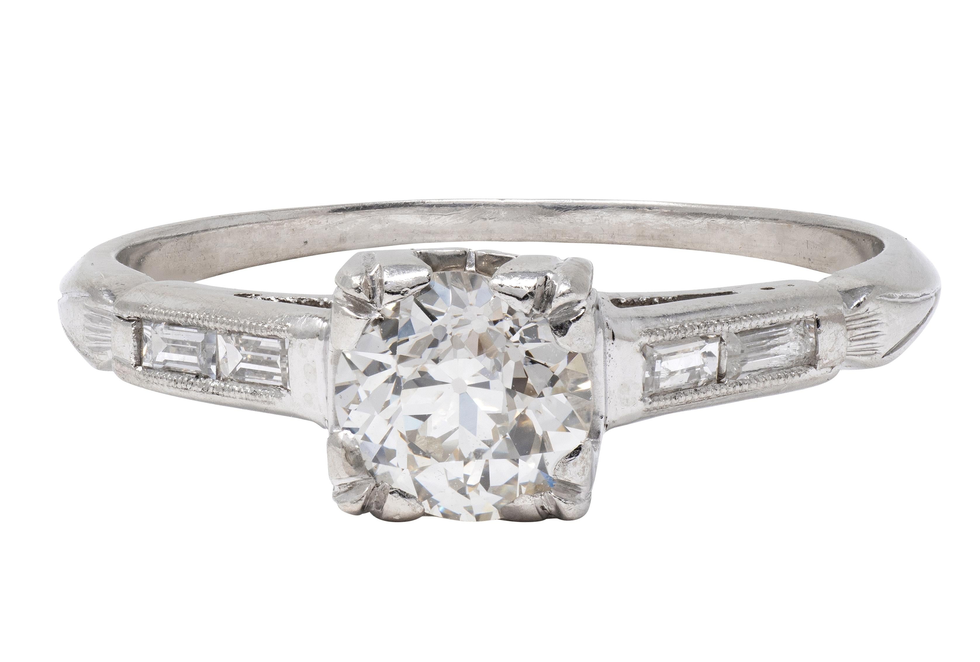 Mid-Century Old European Cut Diamond Platinum Vintage Knife Edge Engagement Ring