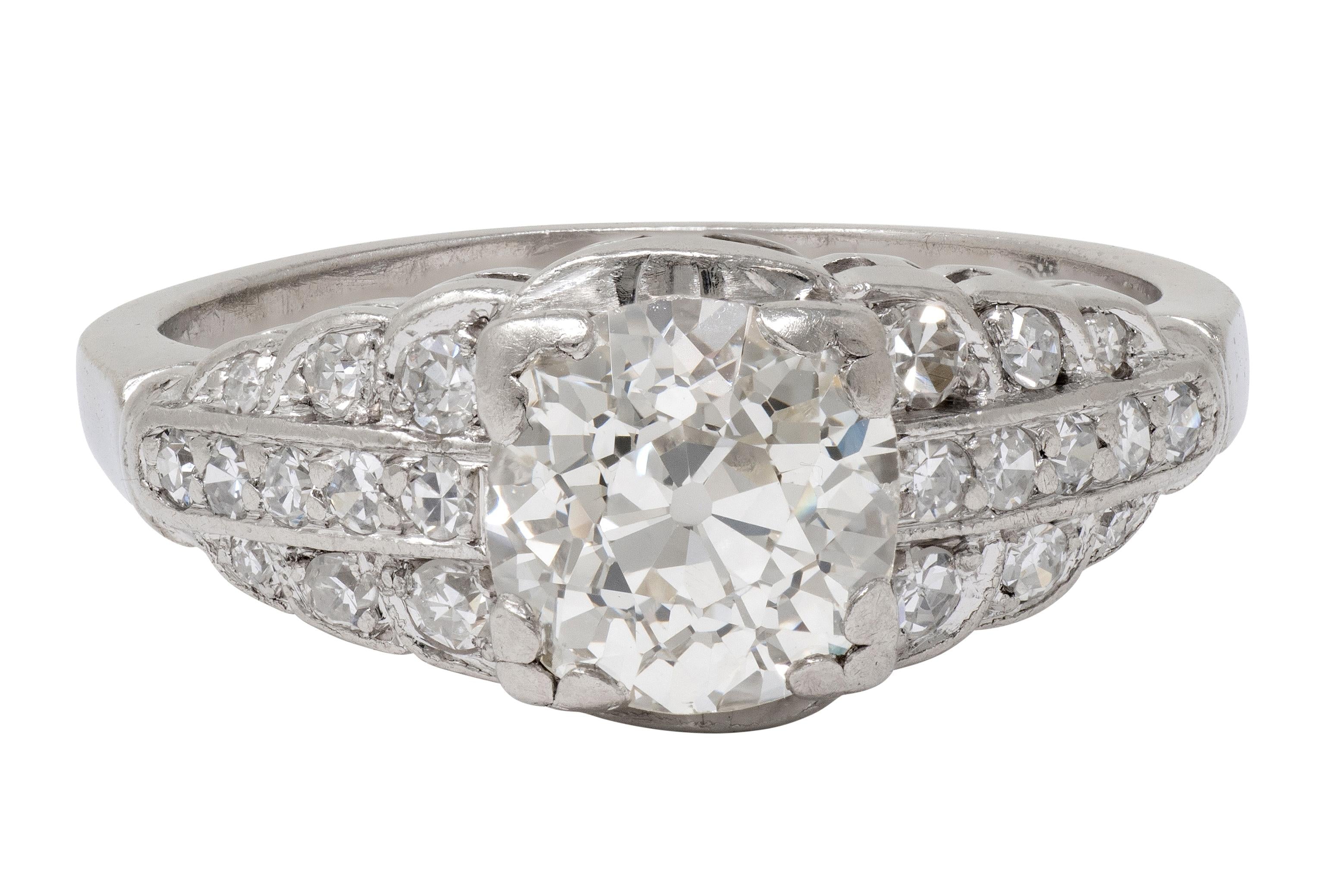 Art Deco Old European Diamond Platinum Square Stepped Vintage Engagement Ring