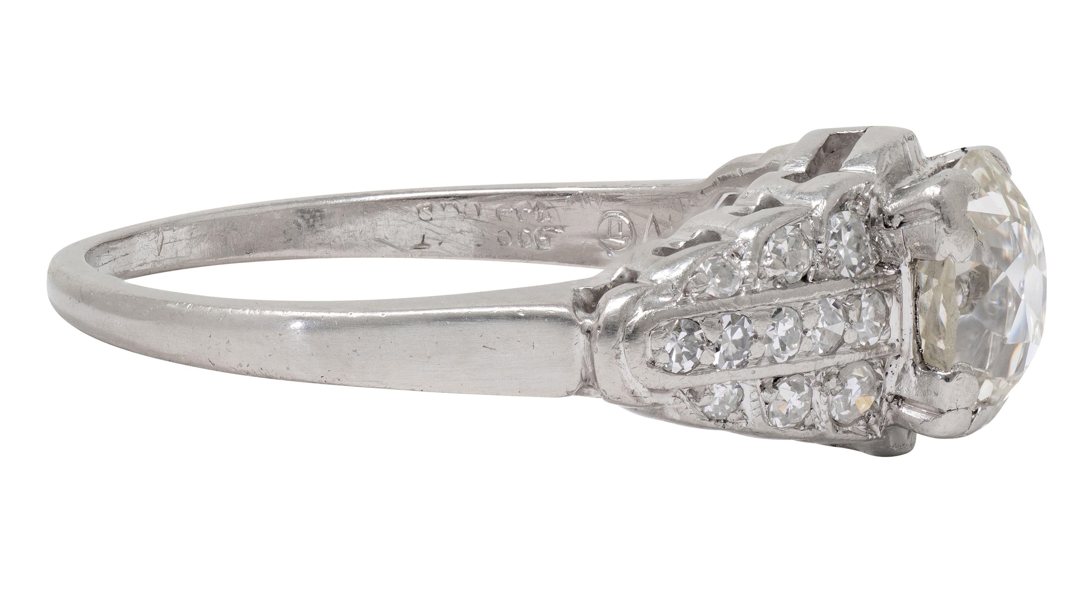 Art Deco Old European Diamond Platinum Square Stepped Vintage Engagement Ring
