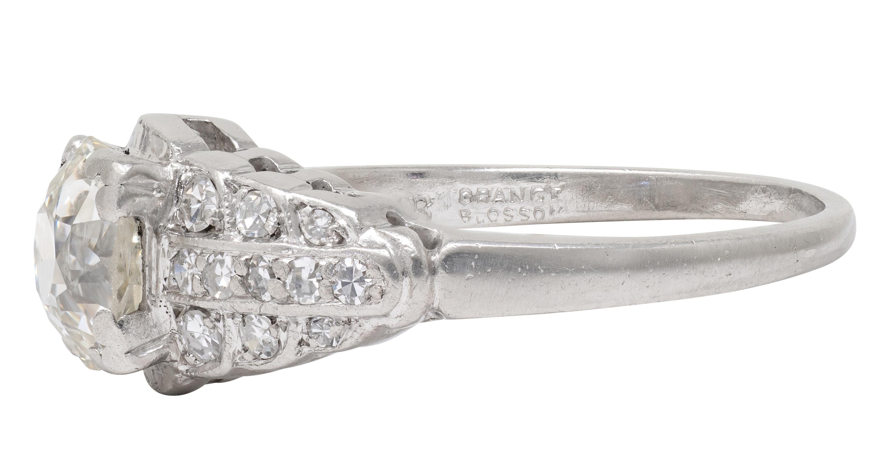 Art Deco Old European Diamond Platinum Square Stepped Vintage Engagement Ring