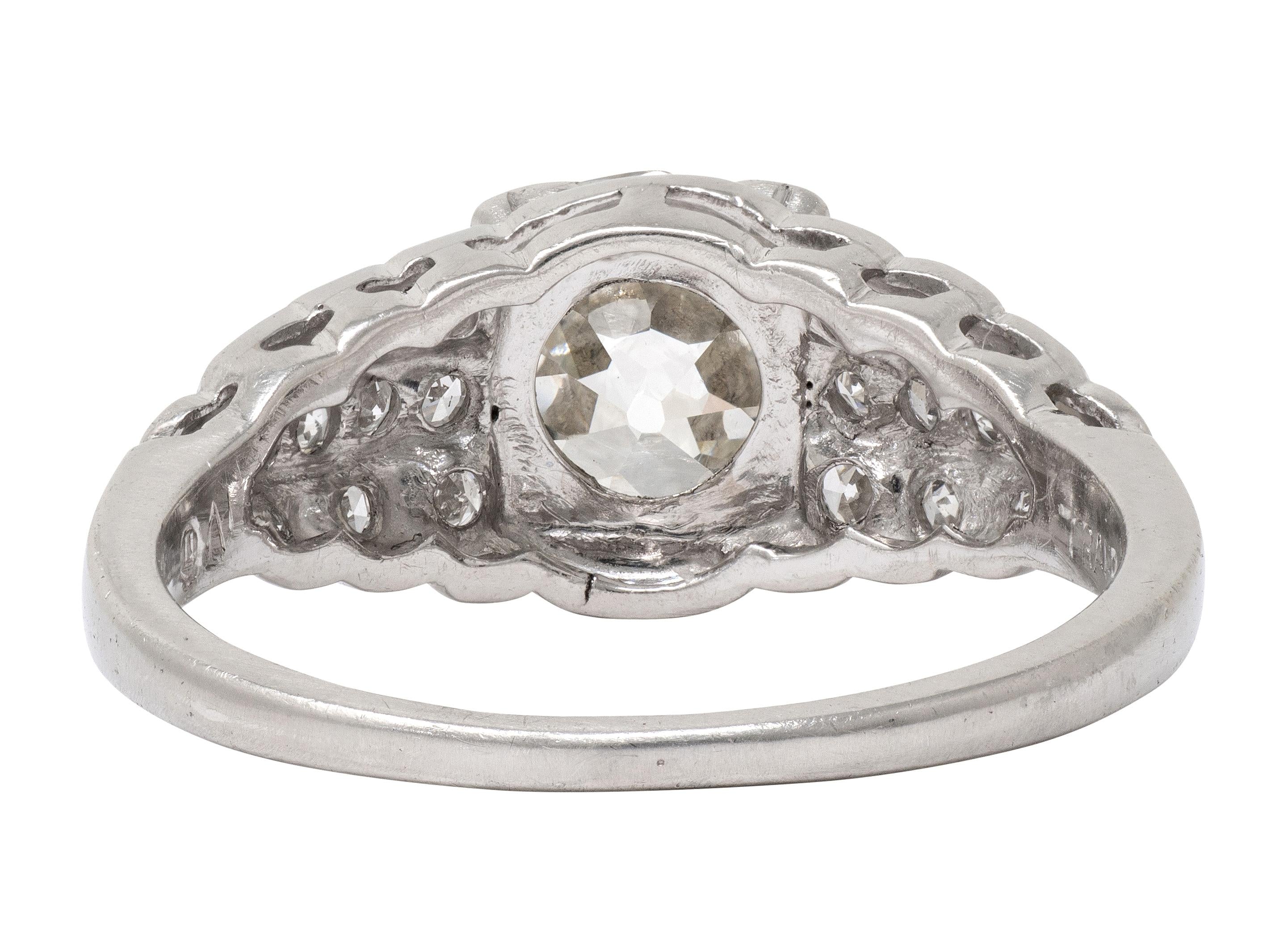 Art Deco Old European Diamond Platinum Square Stepped Vintage Engagement Ring
