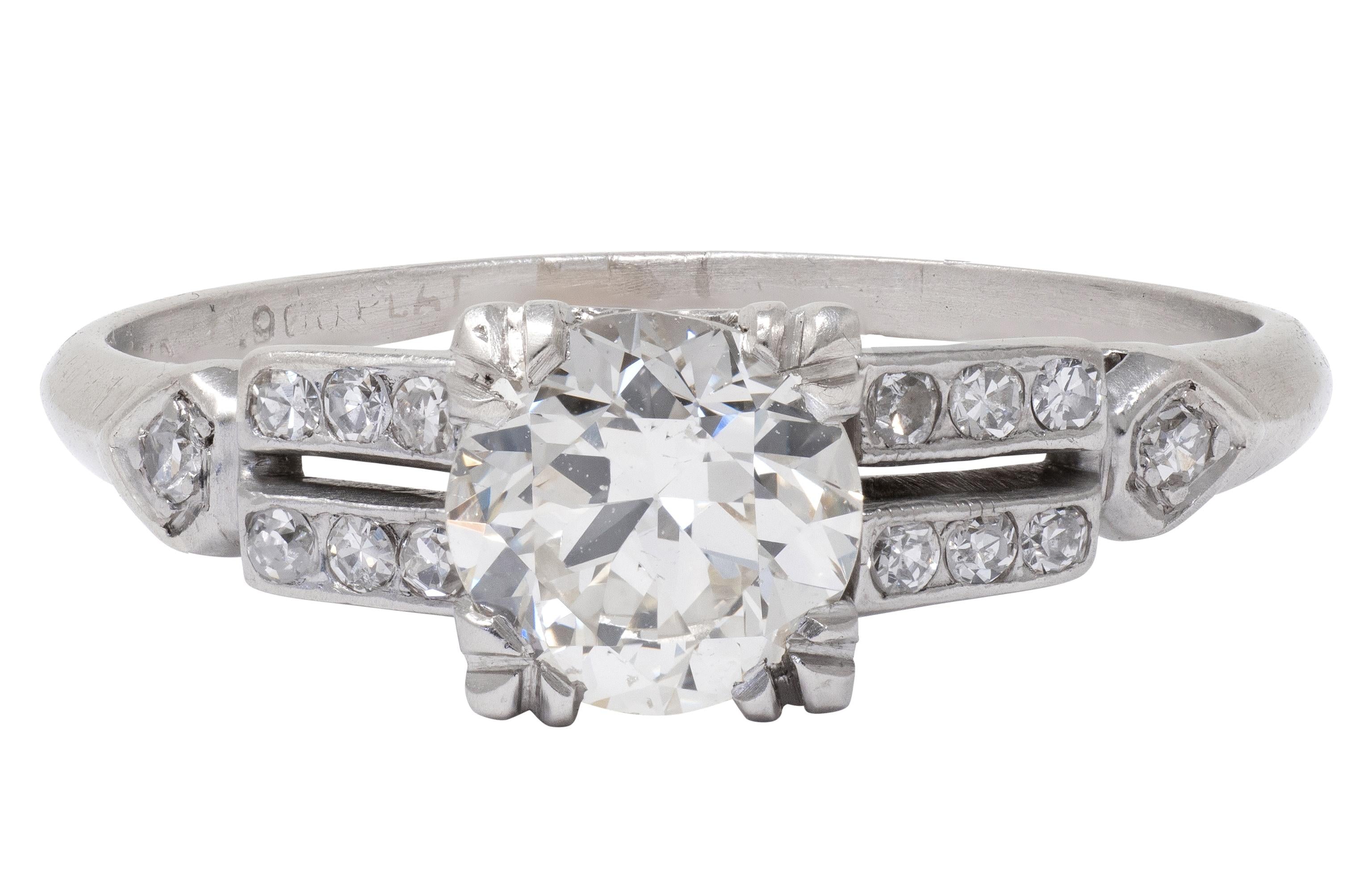 Mid-Century 0.80 CTW Old European Diamond Platinum Heart Vintage Engagement Ring