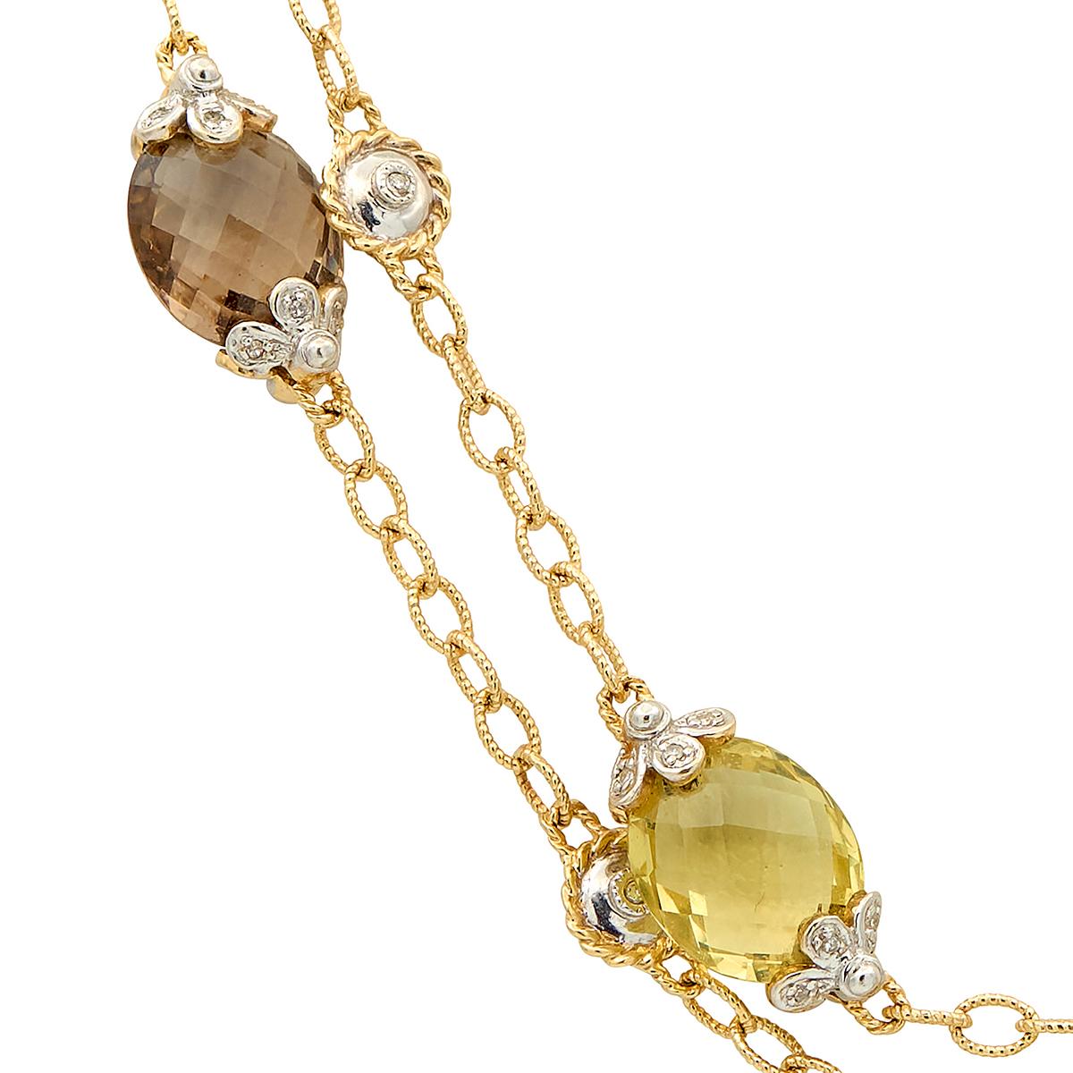 2000's Diamond Multi-Gem 14K Two-Tone Gold Contemporary Beaded Station Necklace