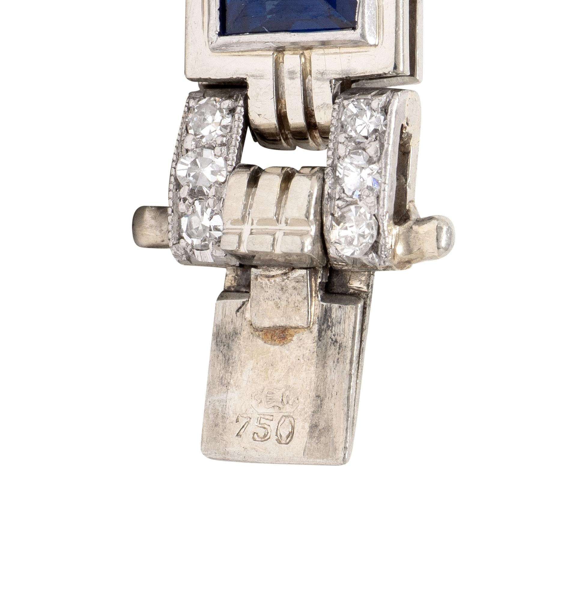 Art Deco 5.84 CTW Diamond Sapphire 18 Karat White Gold Vintage Line Bracelet