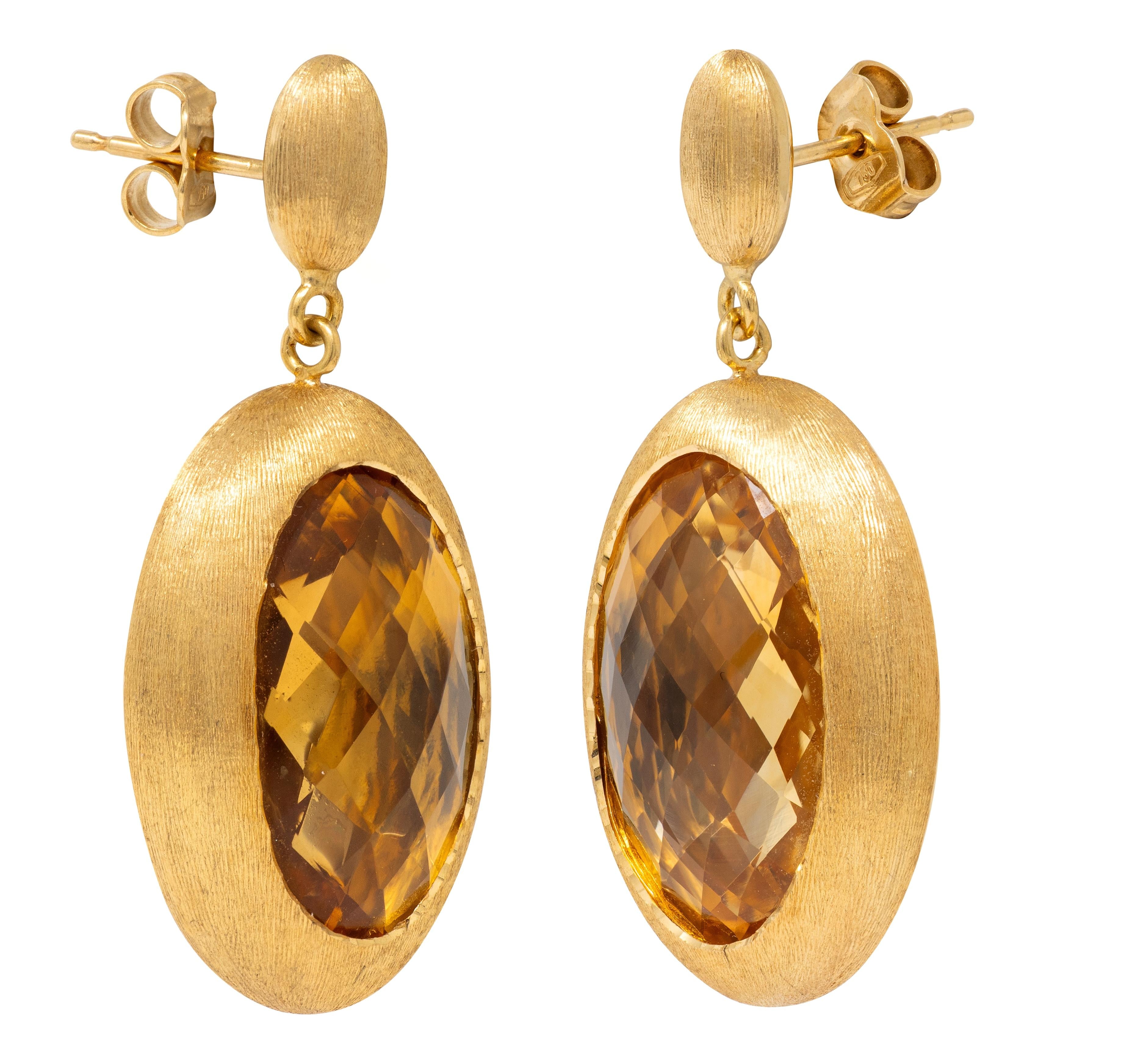 1970's Citrine 18 Karat Yellow Gold Contemporary Drop Earrings