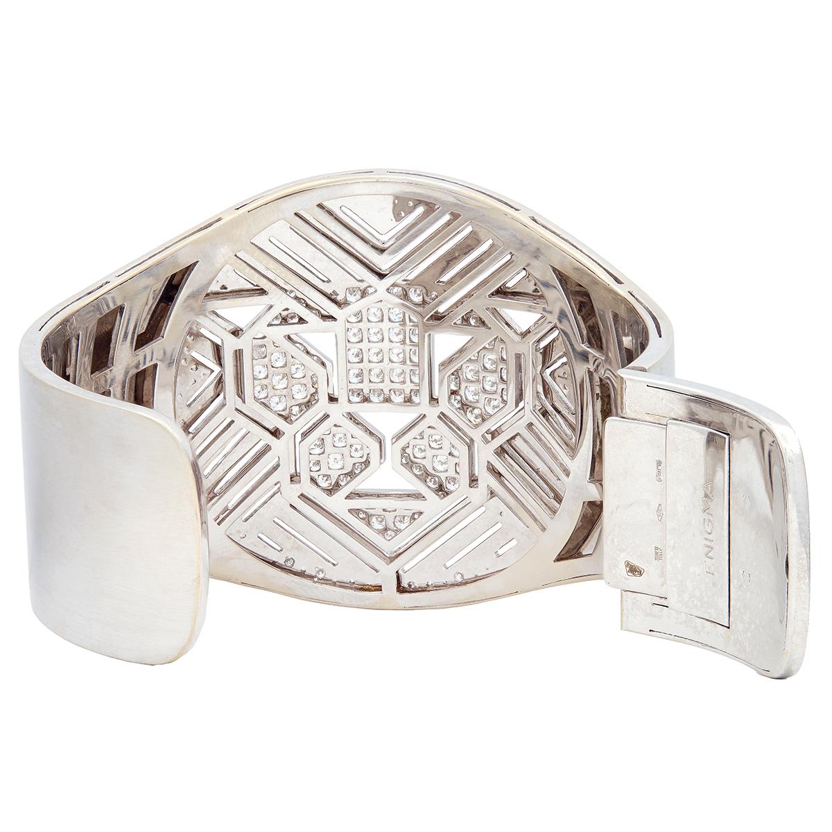 Enigma Gianni Bulgari 2000's Diamond 18K Gold Contemporary Lion Cuff Bracelet