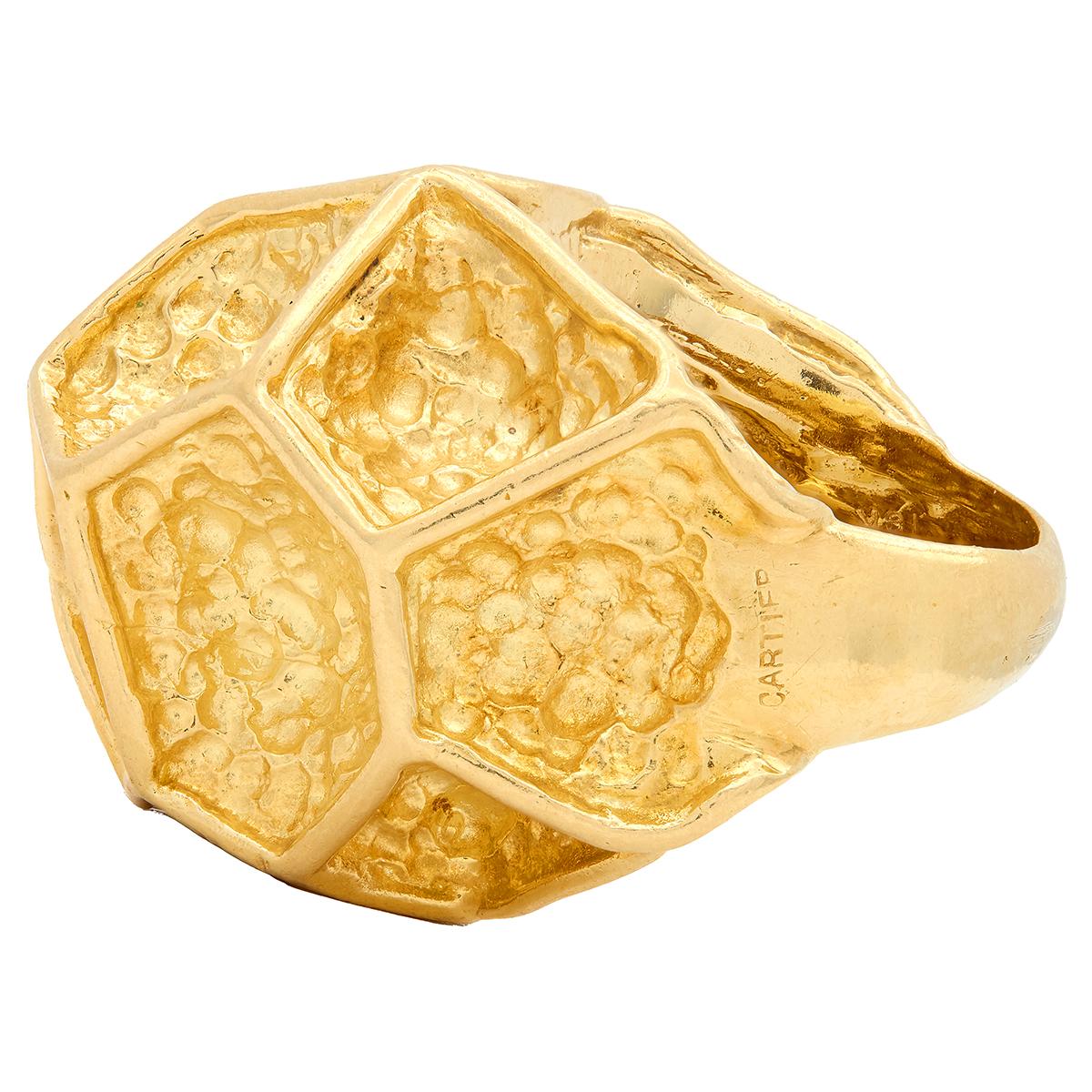 Cartier 1970s 18 Karat Yellow Gold Vintage Hammered Dome Modernist Cocktail Ring
