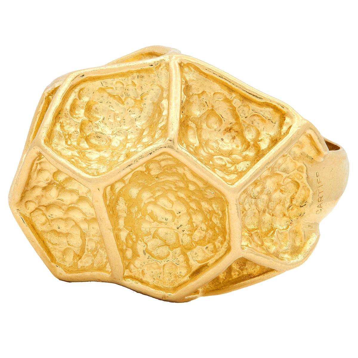 Cartier 1970s 18 Karat Yellow Gold Vintage Hammered Dome Modernist Cocktail Ring
