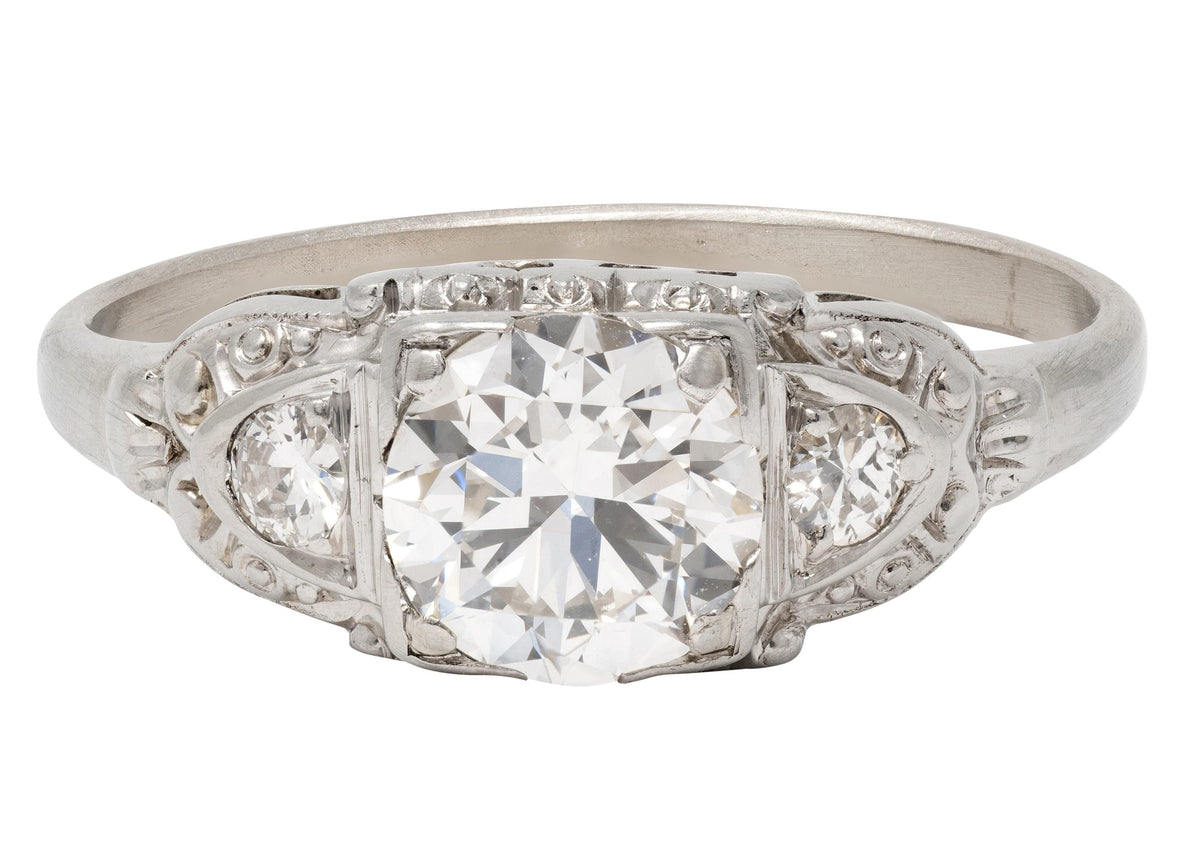 Retro 0.95 CTW Transitional Cut Diamond 14K White Gold Vintage Engagement Ring