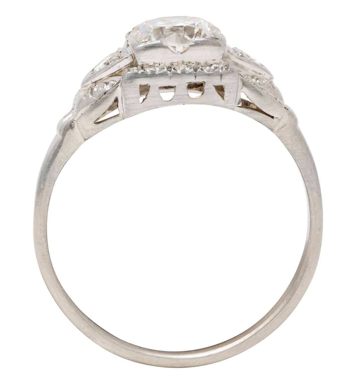 Retro 0.95 CTW Transitional Cut Diamond 14K White Gold Vintage Engagement Ring