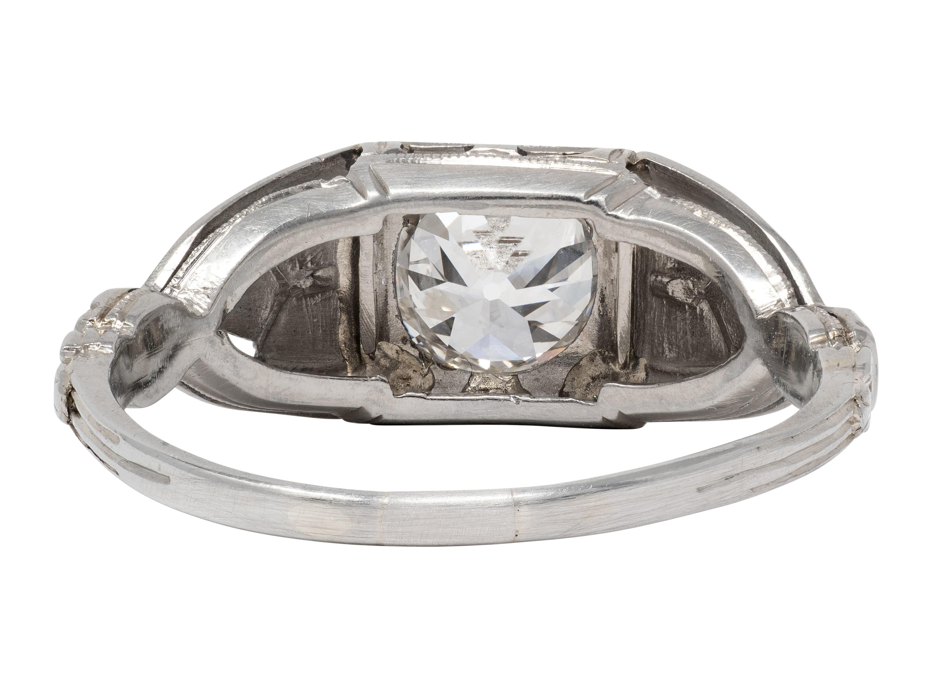 Art Deco Old European Diamond 14K Gold Vintage Geometric Engagement Ring GIA
